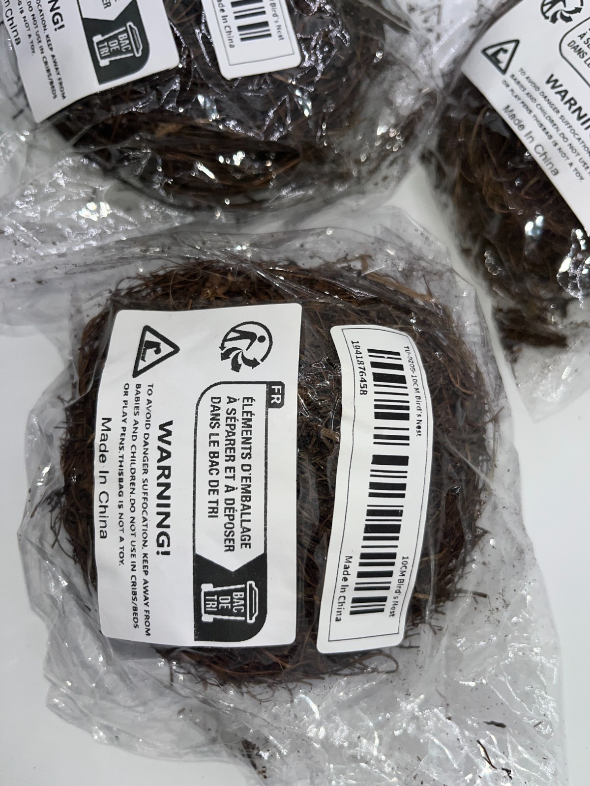 NWT Rustic 3 Bird NESTS Brown Ornament Craft Decoration Artificial Birds Nests