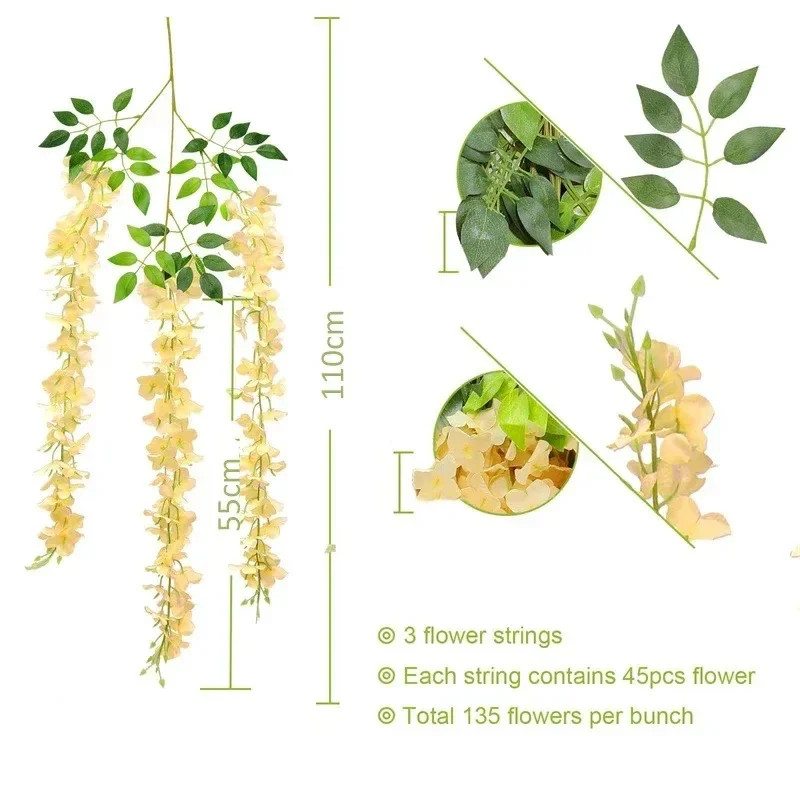 Artificial Wisteria Hanging Garland Extra Long Silk Vine Wedding Decor