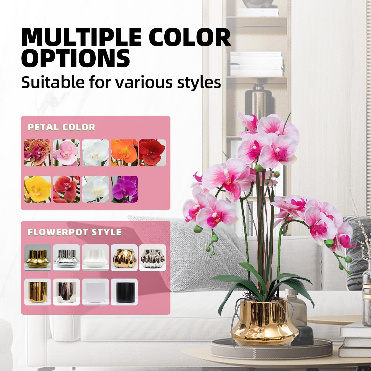 Artificial Orchid Flower Plant 20.9” Realistic Latex Faux Orchids in Ceramic Va