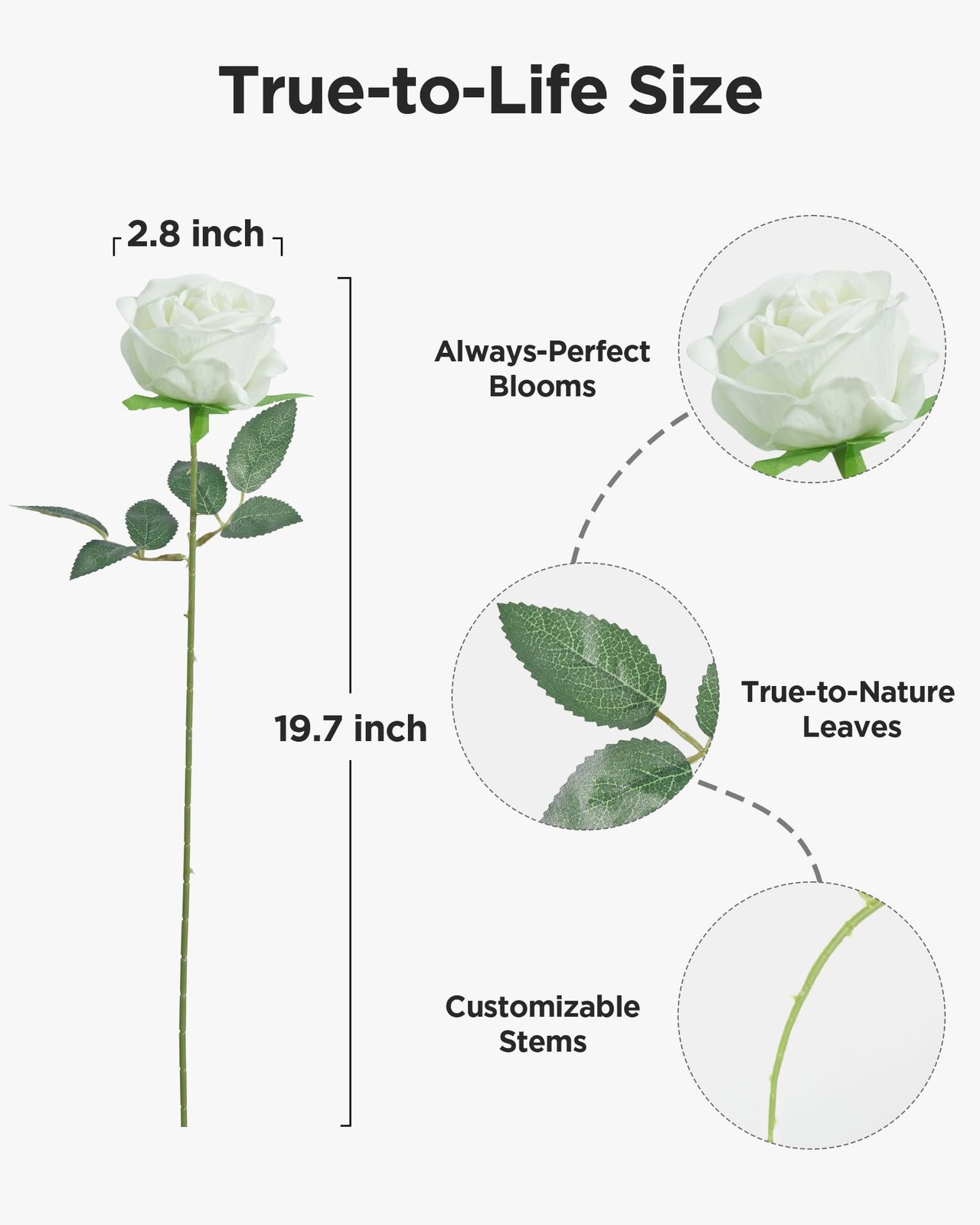 50 Pcs White Roses Artificial Flowers, Fake Velvet Silk Rose Bulk Faux Flower…