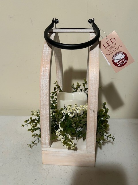 Arched Candle Lantern with greens and built in Timer