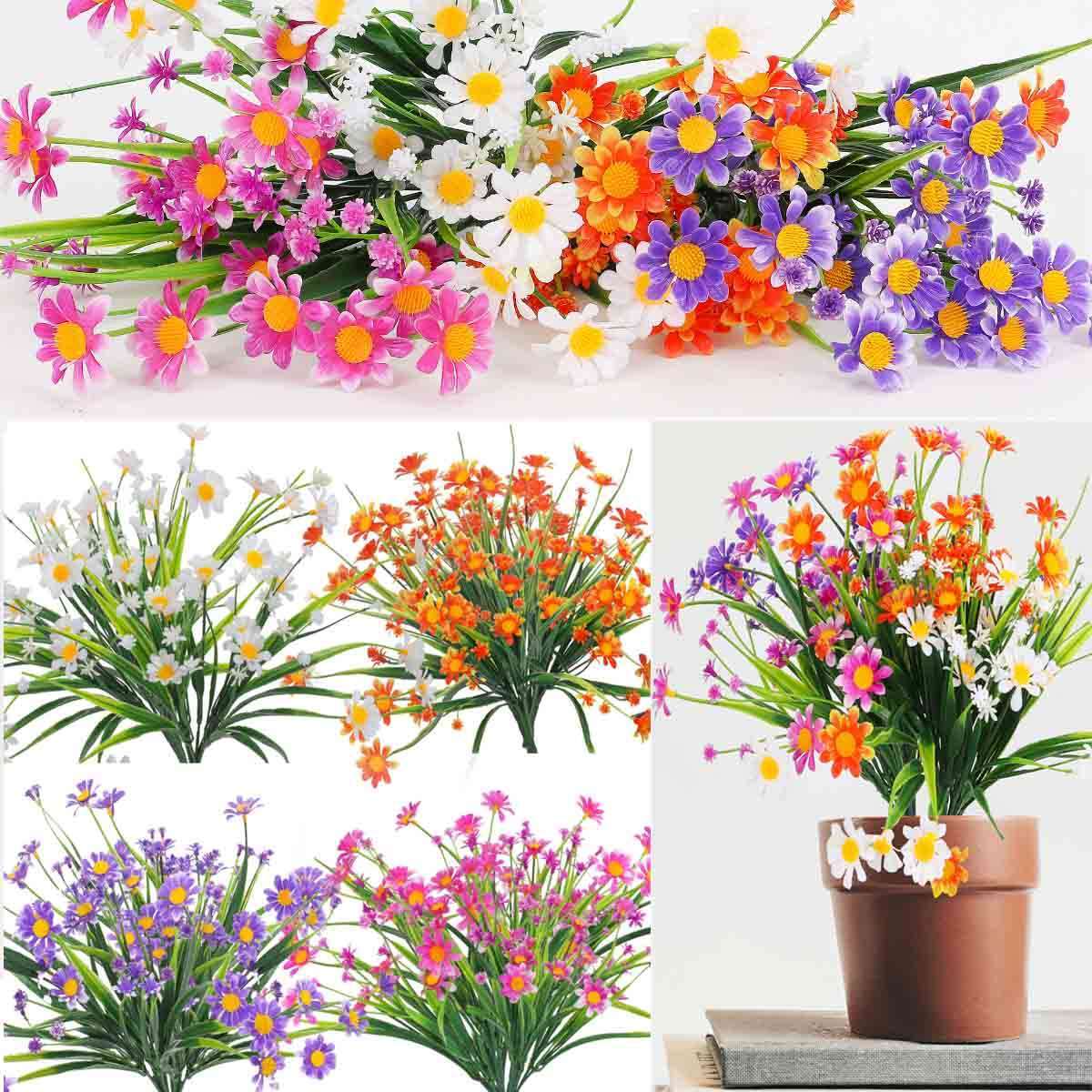 Artificial Fake Daisies Flowers Outdoor Plastic Plants Garden Porch Decor 1/4PCS