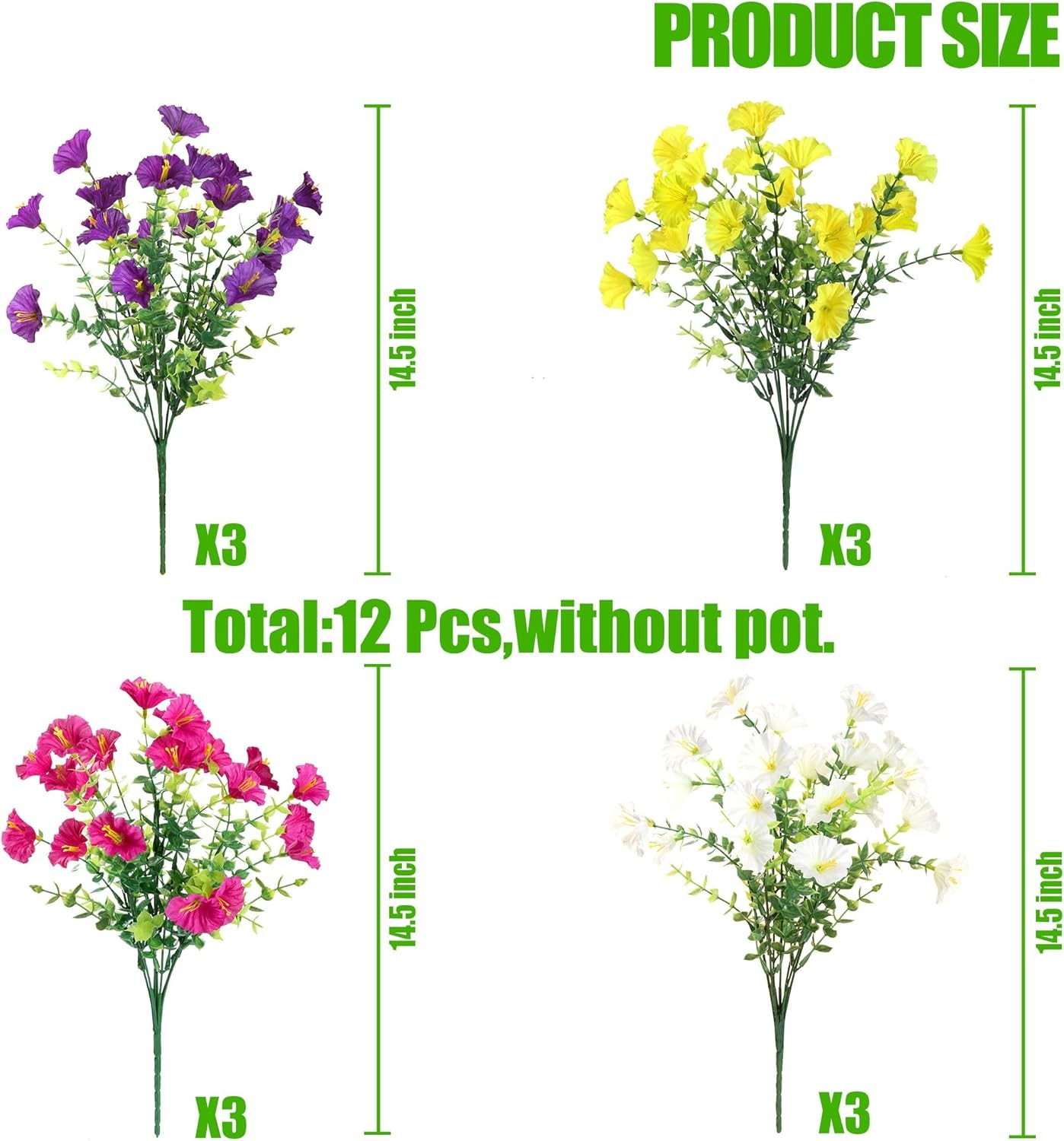Artificial Flowers for Outdoors 12 Bundles Realistic Faux Plants UV Resistant Fa