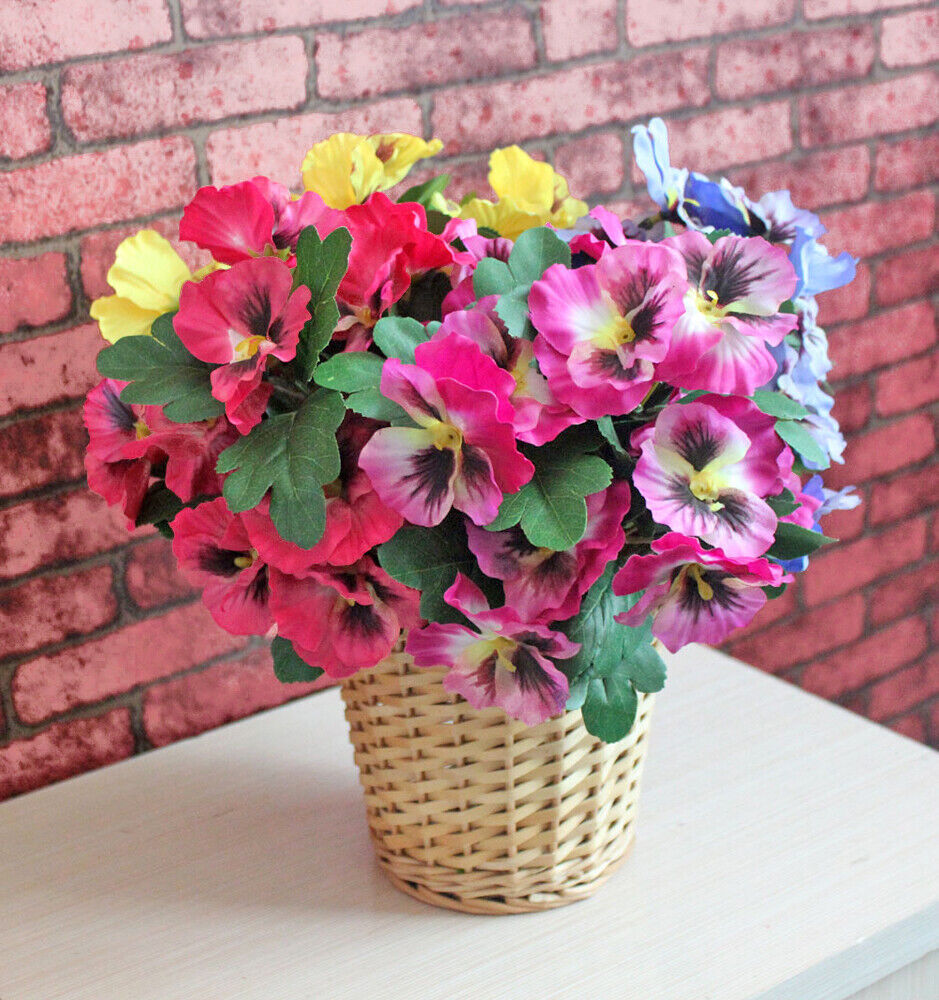 10 Heads Stems Artificial Silk Flowers Pansy Bunch Home Wedding Garden Outdoor