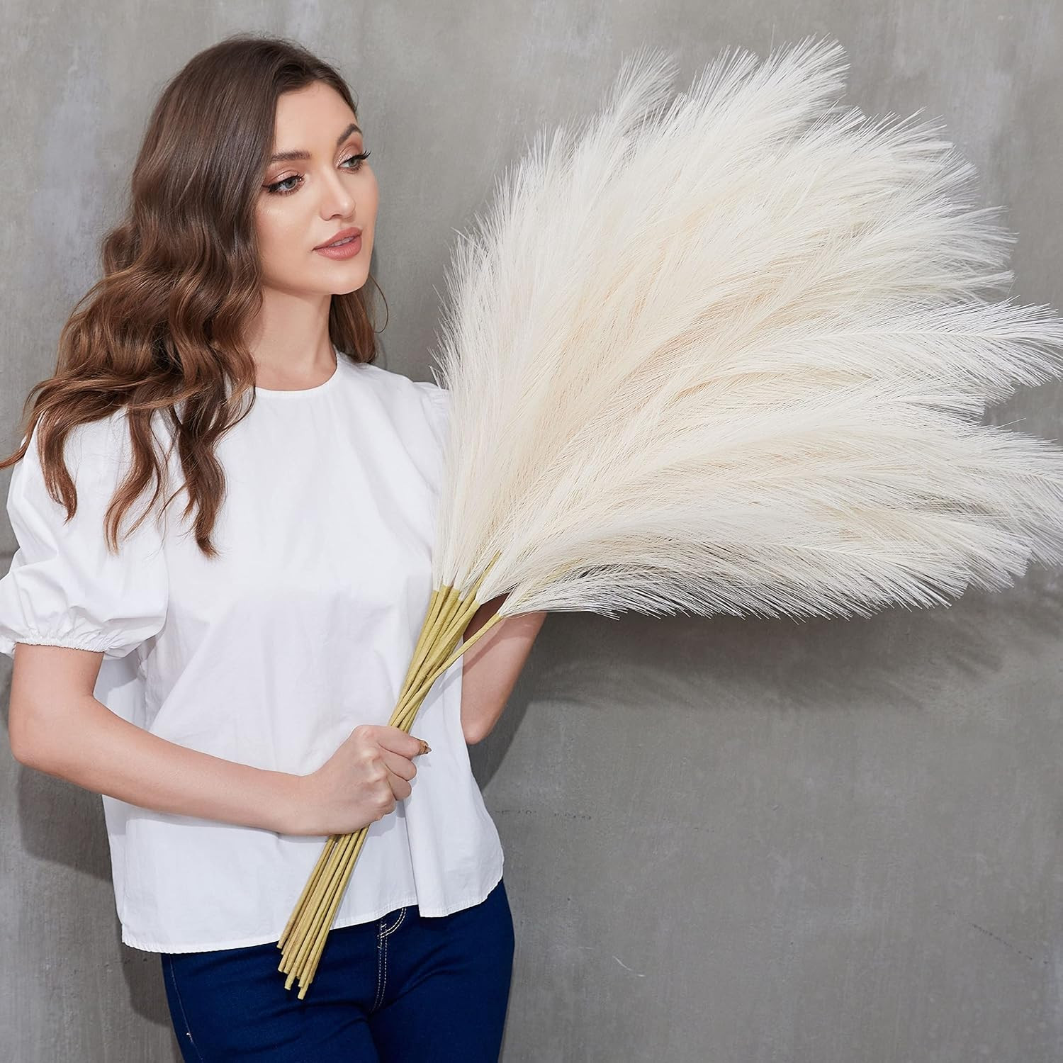 Faux Pampas Grass, 9 PCS 37”/3.1FT Tall Fluffy Fake Pompas Floral, Large Artifi