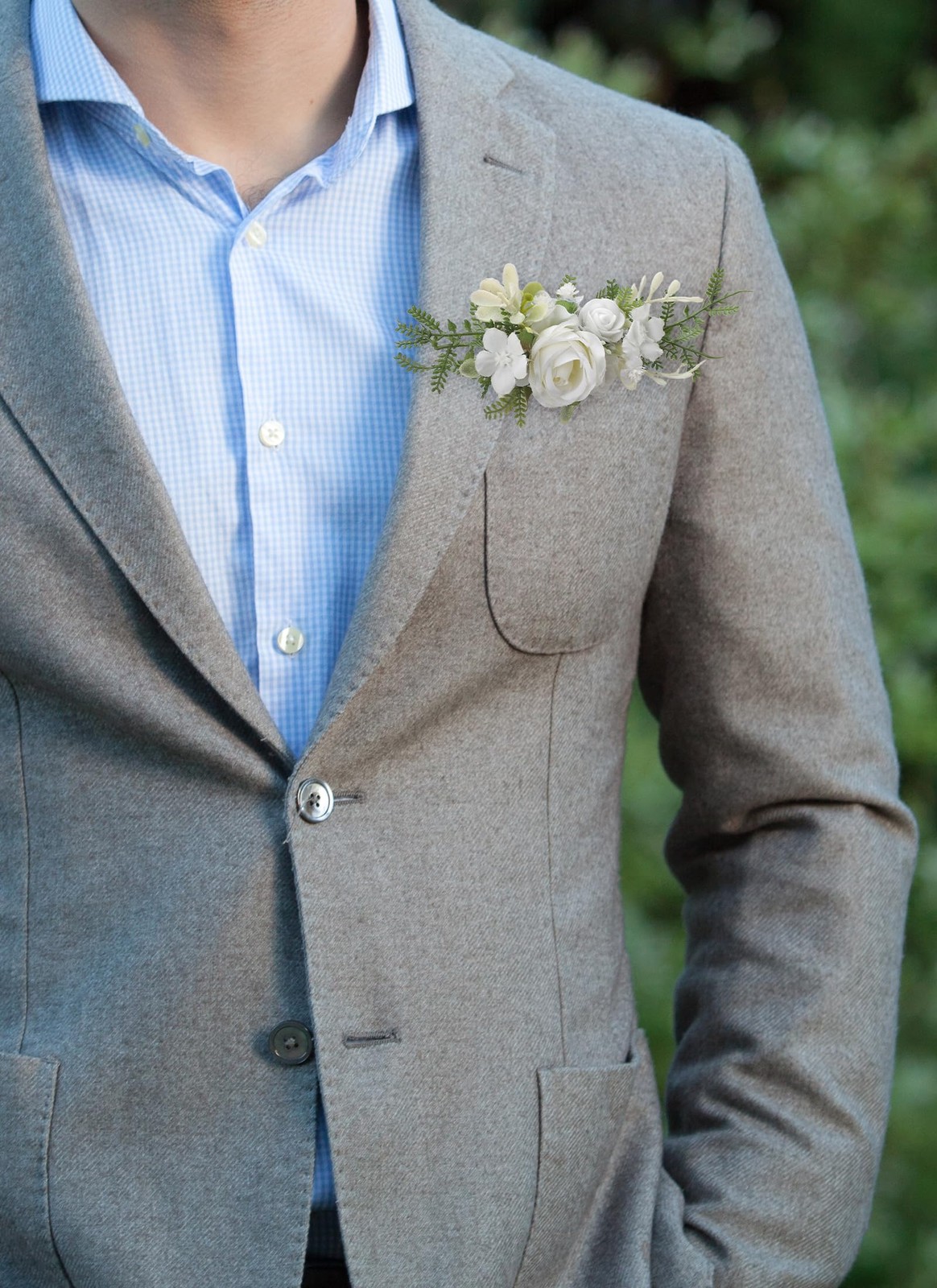 Boutonniere for Men Wedding – 2 Pcs White Pocket Rose Boutonniere Set for Pro…