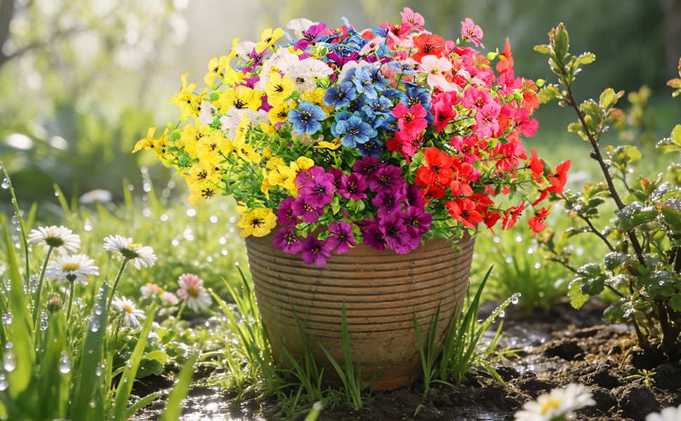 Artificial Flowers for Outdoors, 16 Bundles UV Resistant Fake Outdoor Flowers,