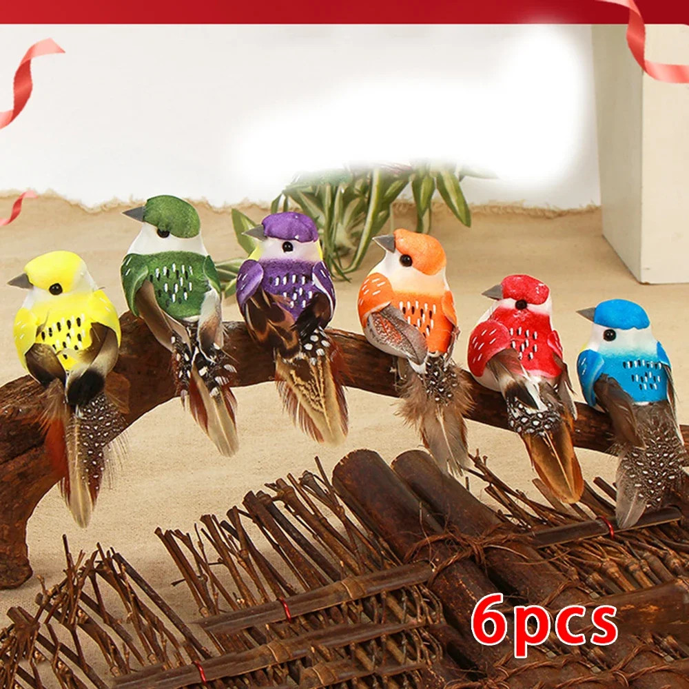 6Pcs Artificial Birds Fake Foam Animal Simulation Feather Birds Models DIY.