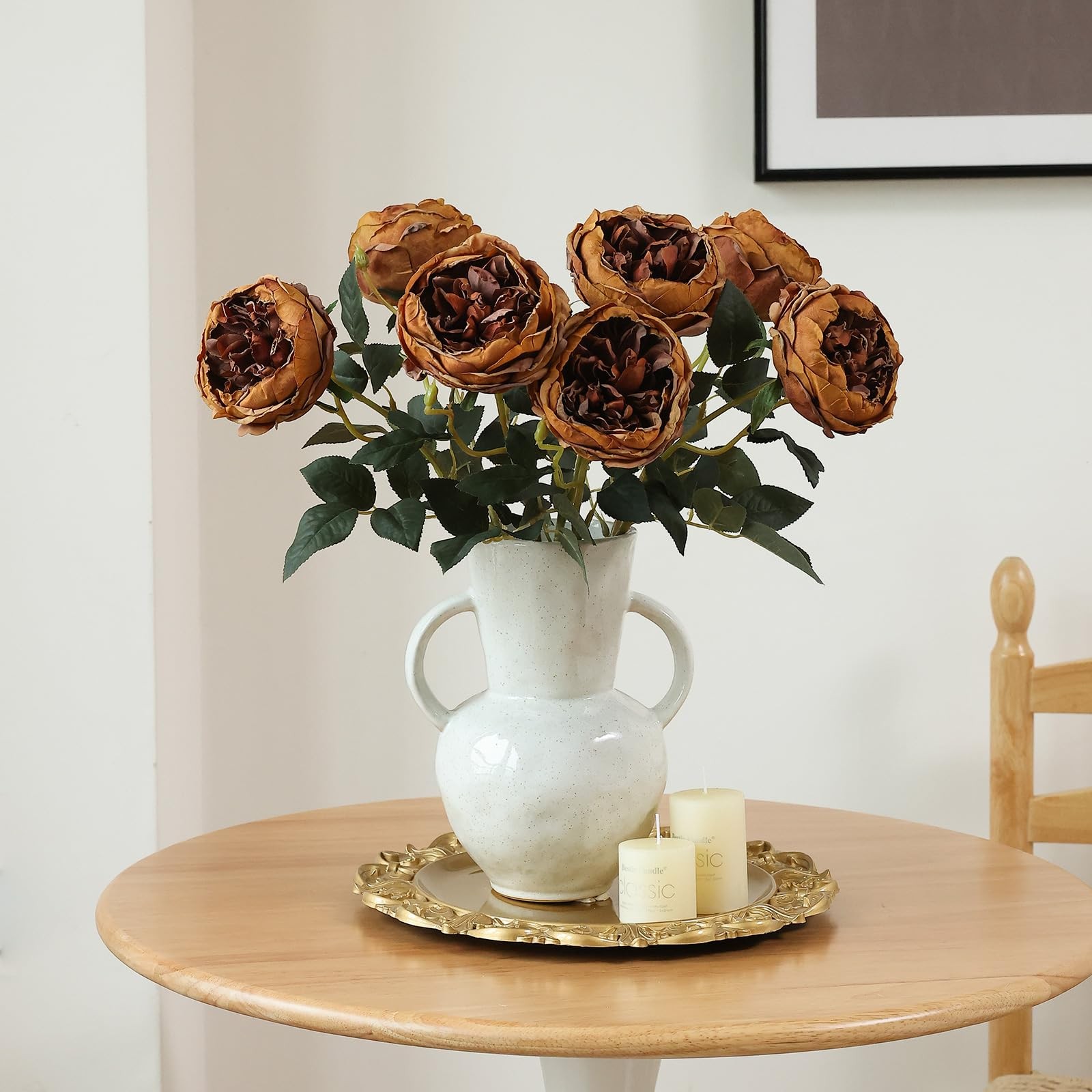 mizii 6Pcs Burnt Orange Artificial Roses Flowers Fake Silk Roses Flower with …