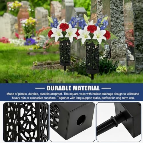 1Inch Cemetery Vases with Stake, Cemetery Artificial Flower Vase Weatherproof 2