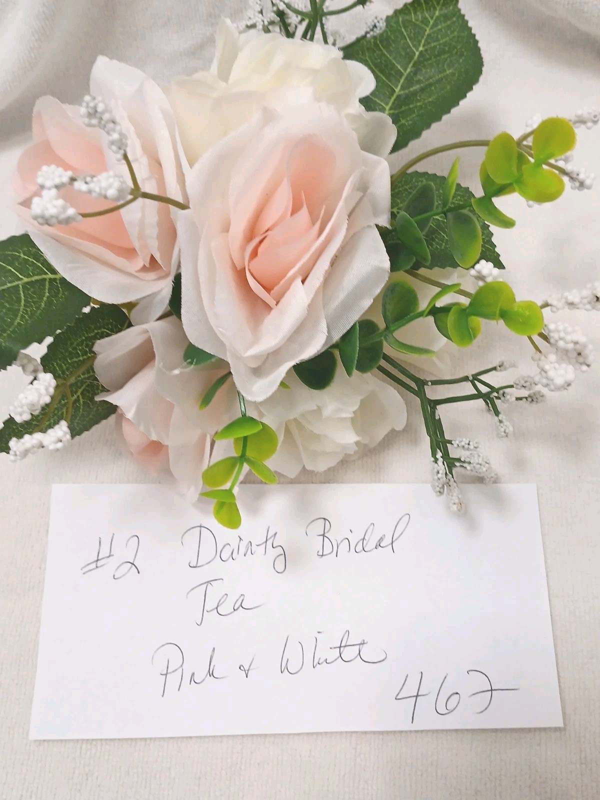 Silk Floral Arrangement Dainty Pink Roses Leaf Tea Party Cup POP-IN Love Romance