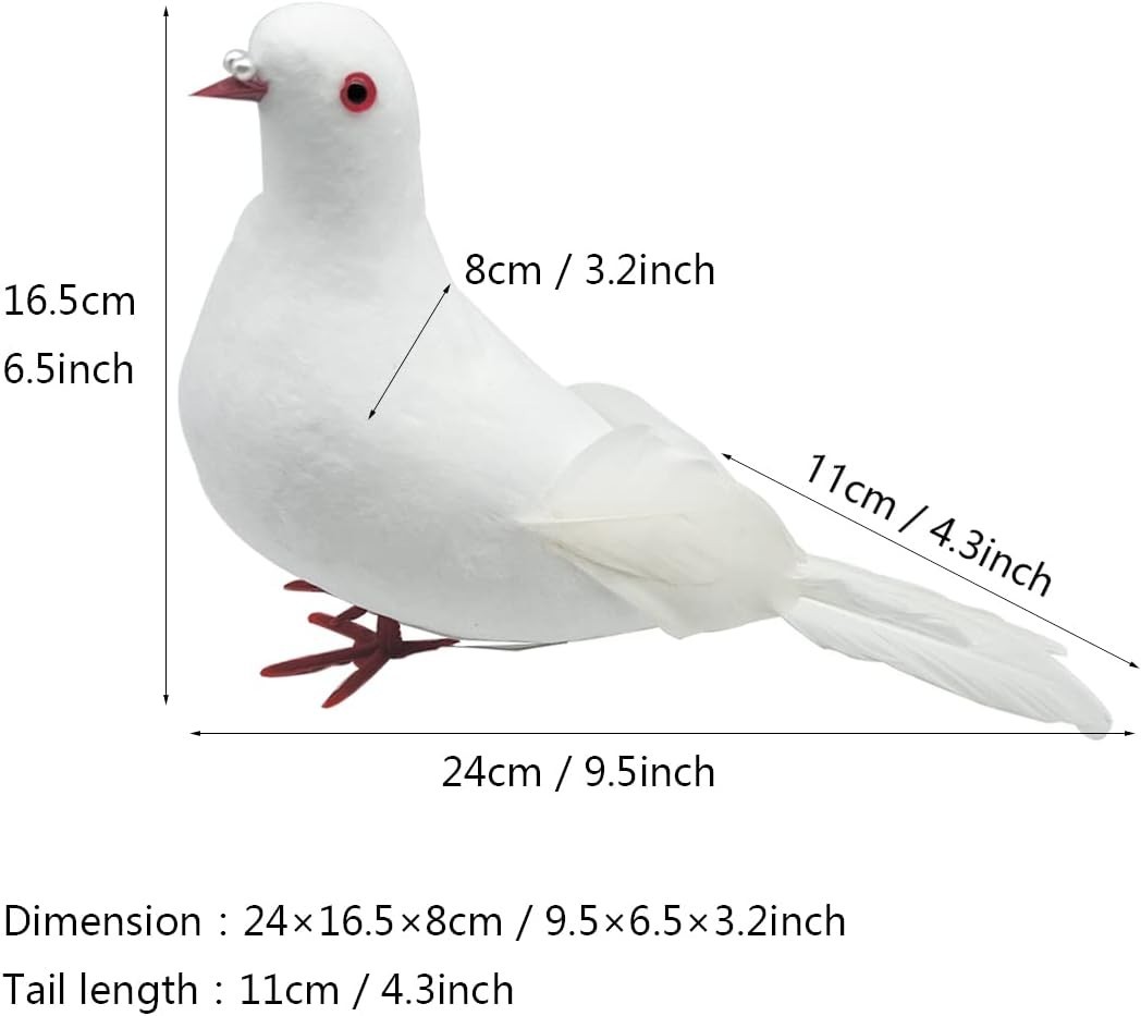 Lifelike 9.5-Inch White Dove – Perfect for Craft, Wedding, & Christmas Decor