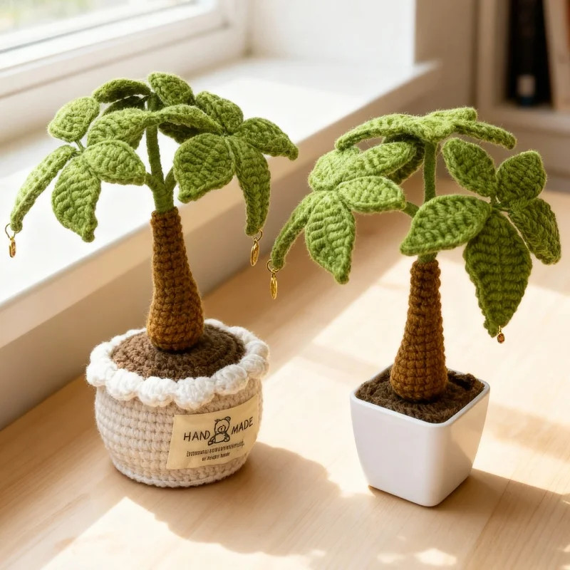 Handmade Crochet Money Tree Potted Stuffed Plants Finished Woven Bouquet Gifts
