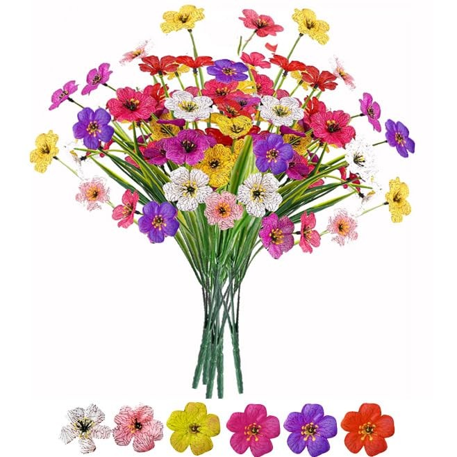 7Queen 6Bundles Artificial Flowers No Fade Fake Plastic Faux Plants Indoor