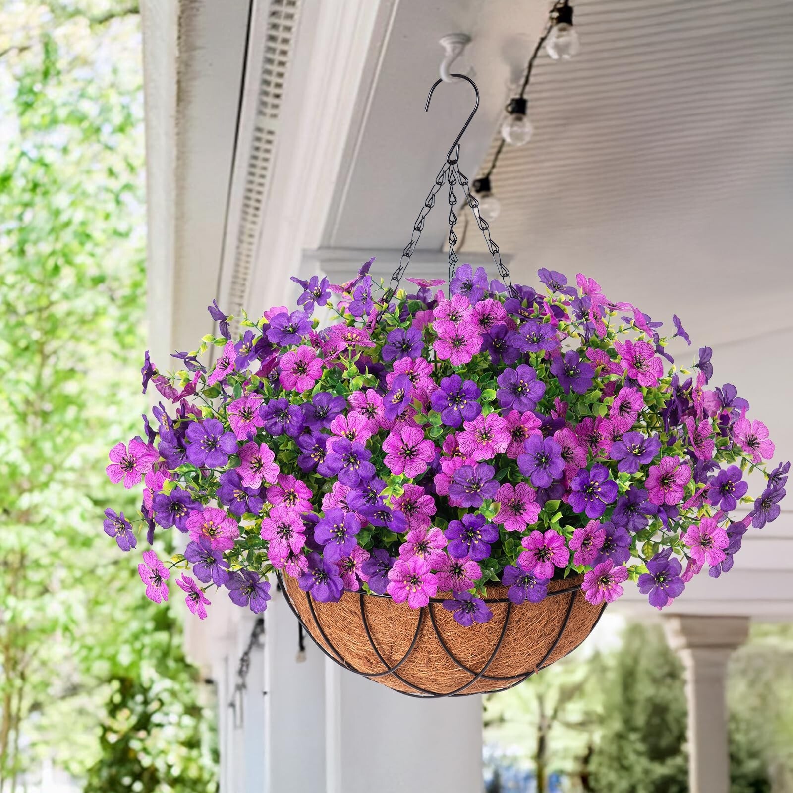 Artificial Silk Flowers Hanging Baskets Outdoors Indoors, Daisy with Eucalypt…