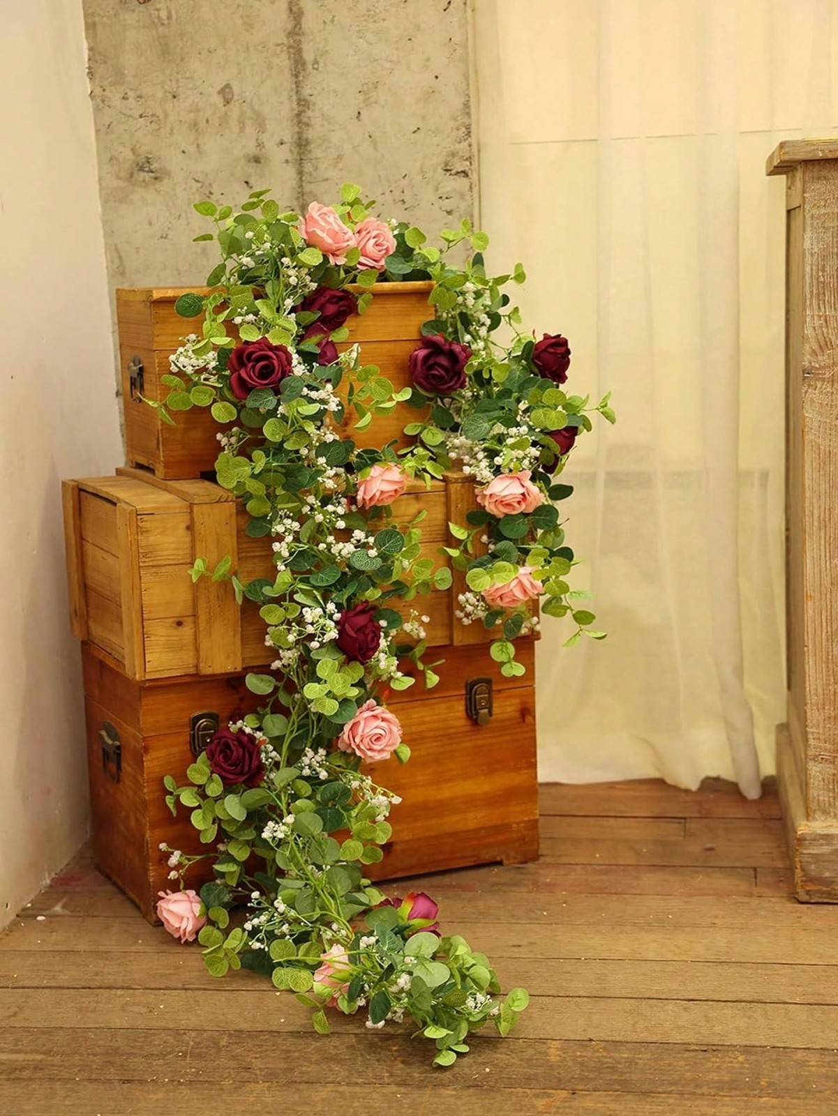 5.9FT Artificial Flower Garland Eucalyptus Rose Vine Home Decor