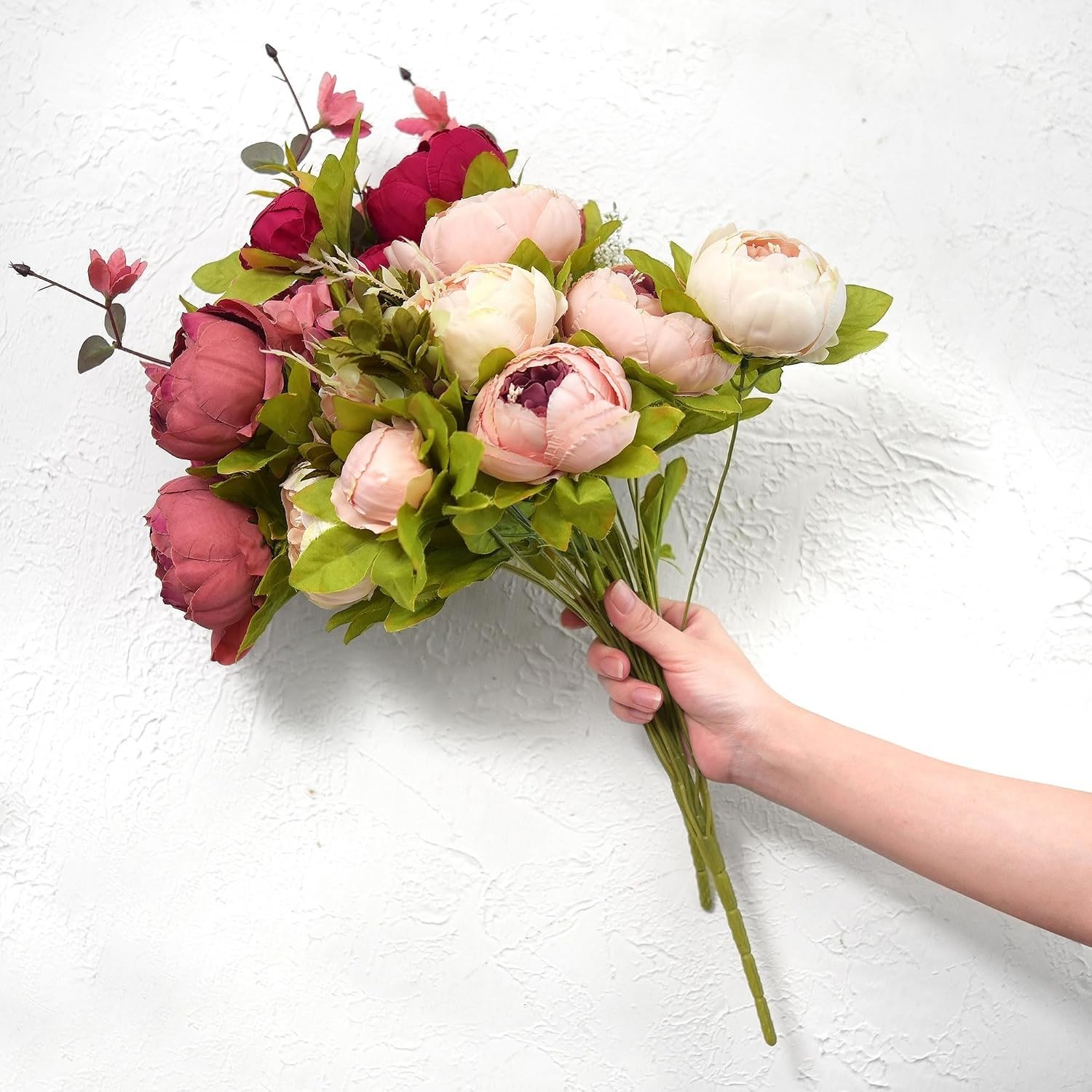 Romantic Pink Red Silk Peonies Hydrangeas