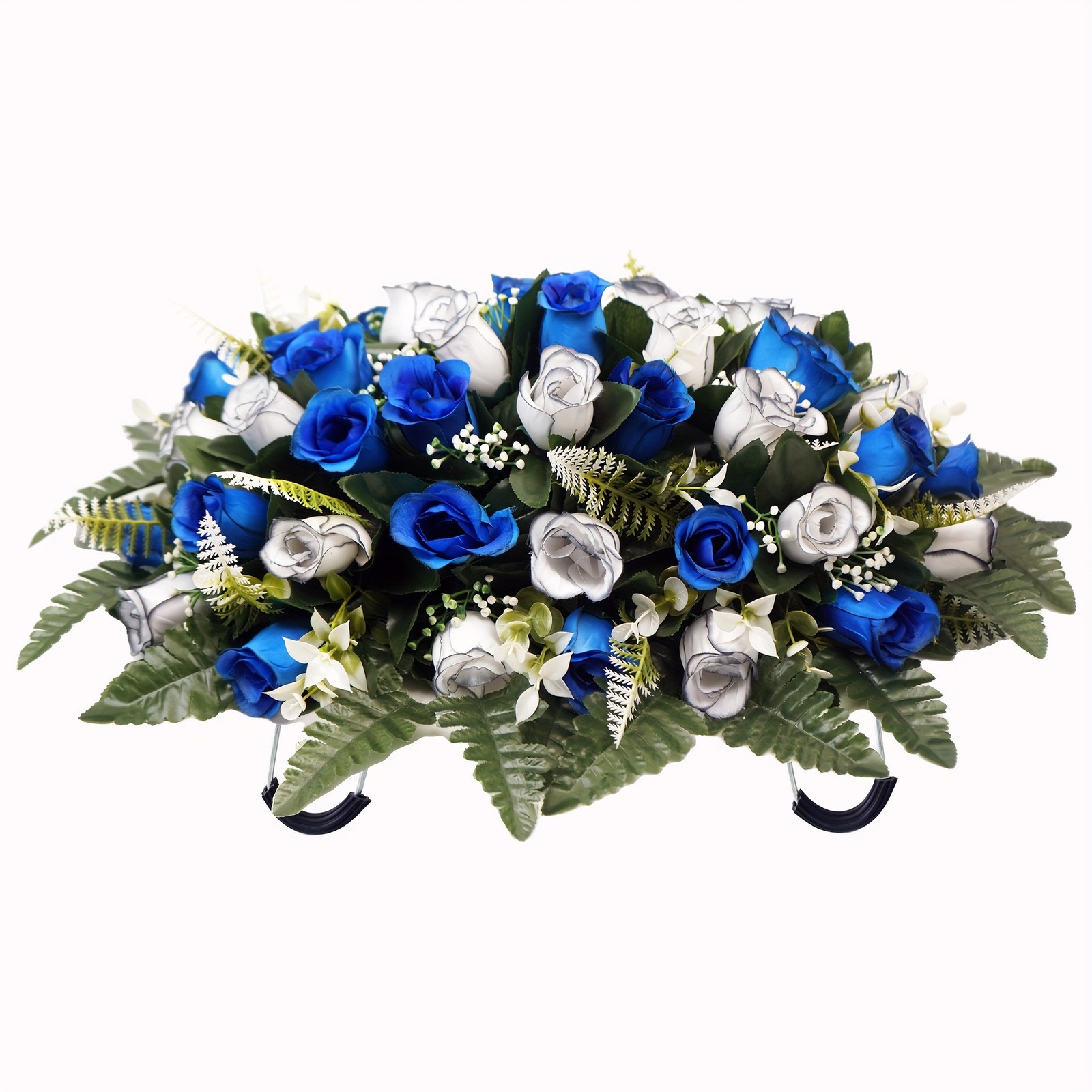 Flat Grave Marker Saddle Flower with Sturdy Metal Hooks and Silk Roses