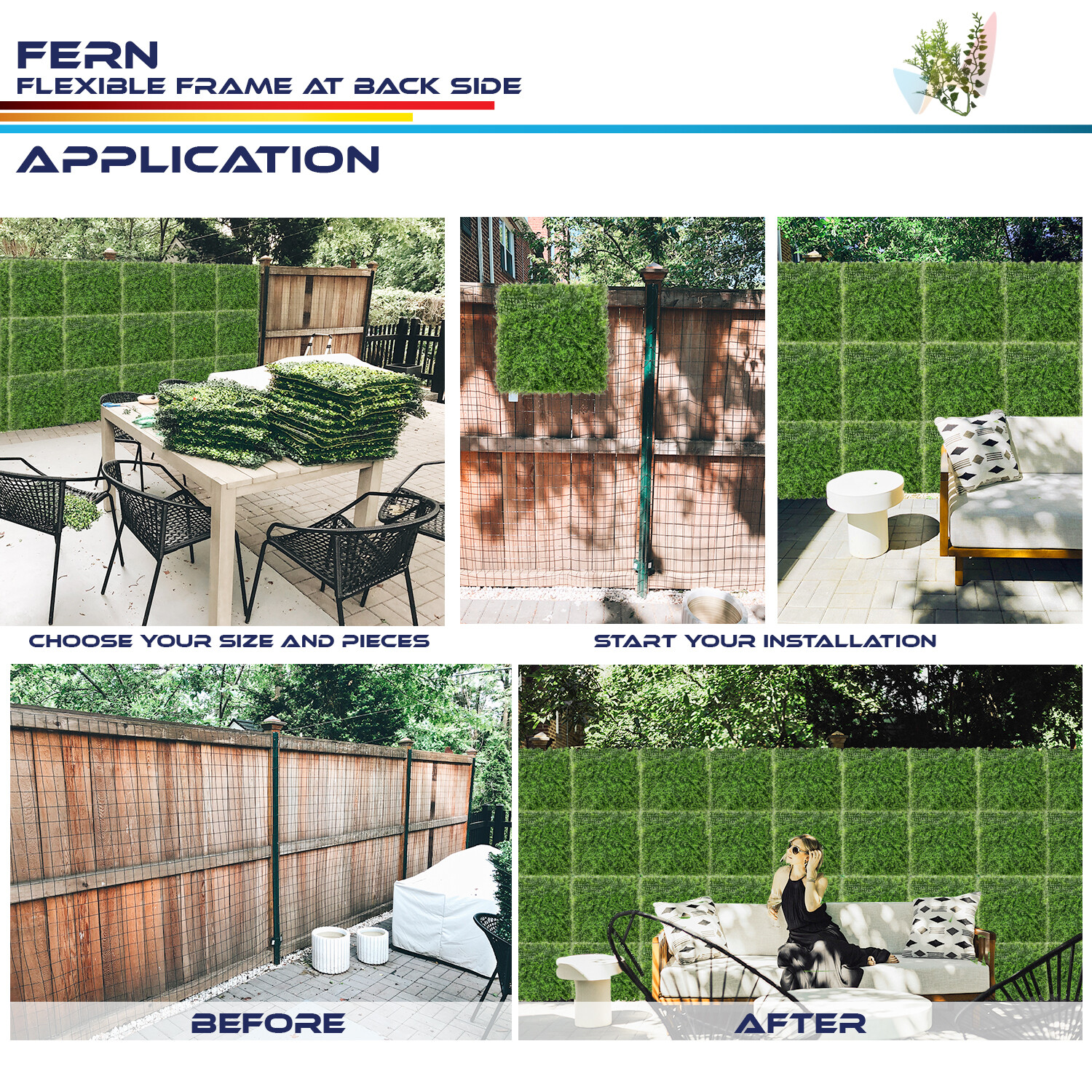 20×20″ Artificial Green Faux Fern Leaf Privacy Fence Screen Decor Mats Hedge
