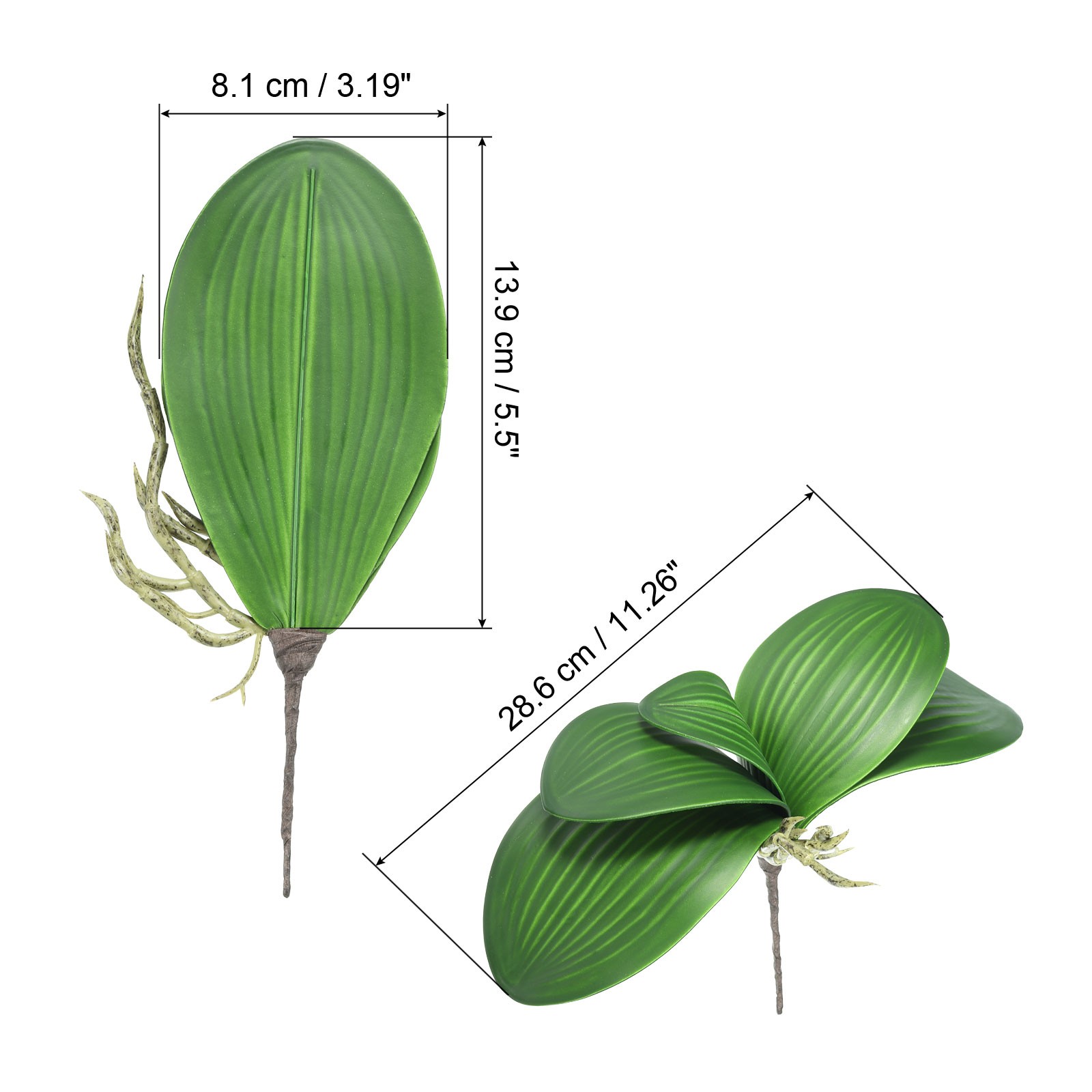 2 Pcs 5.4 Inch Faux Orchid Leaves 5 Petals Artificial Leaf with Stems