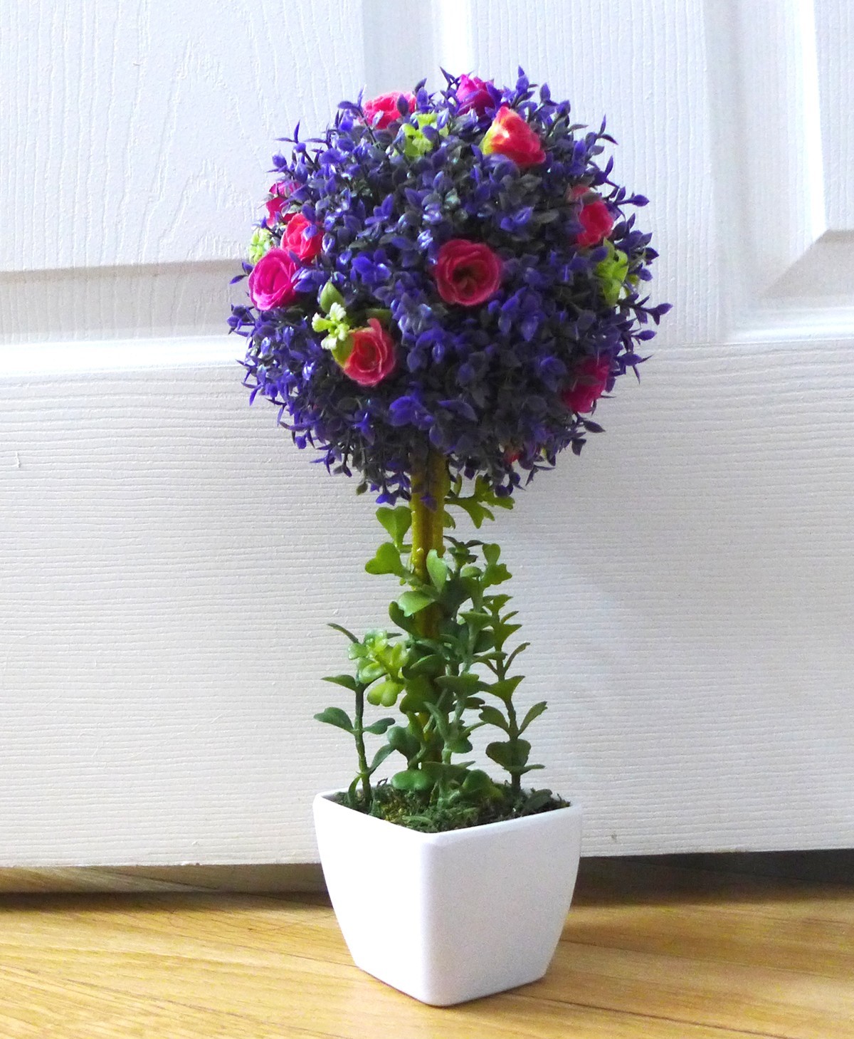 12″ Height Potted Flower Artificial Plastic Plant Dark Purple Grass With Pink