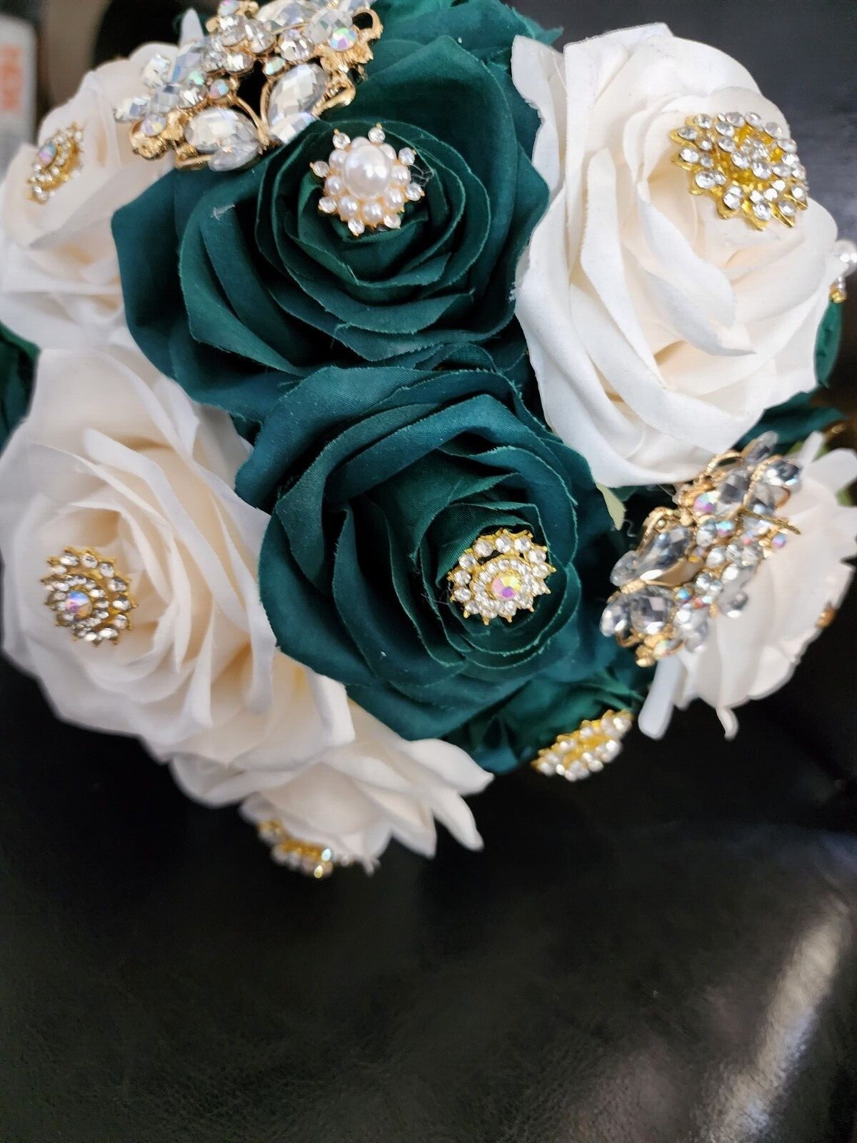 Emeral Green & Ivory Luxury Bouquet with Lights for Quinceneras & Weddings