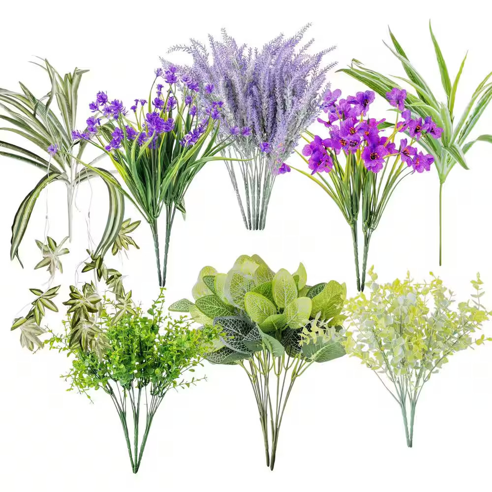 5 In. 19-Pack Outdoor Artificial Lavender Flowers Greenery Shrub UV Resistant Fa