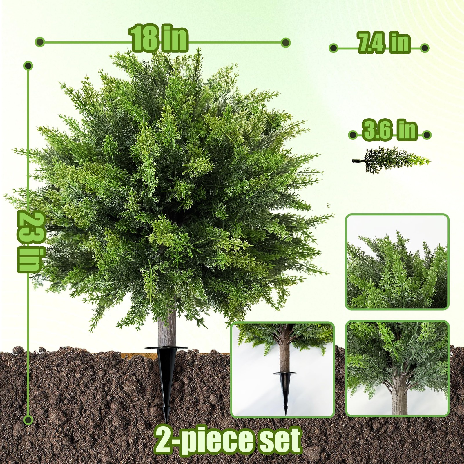 Artificial Cedar Topiary Ball Tree with Ground Spike: 23 Inch 2 Pack UV Resis…
