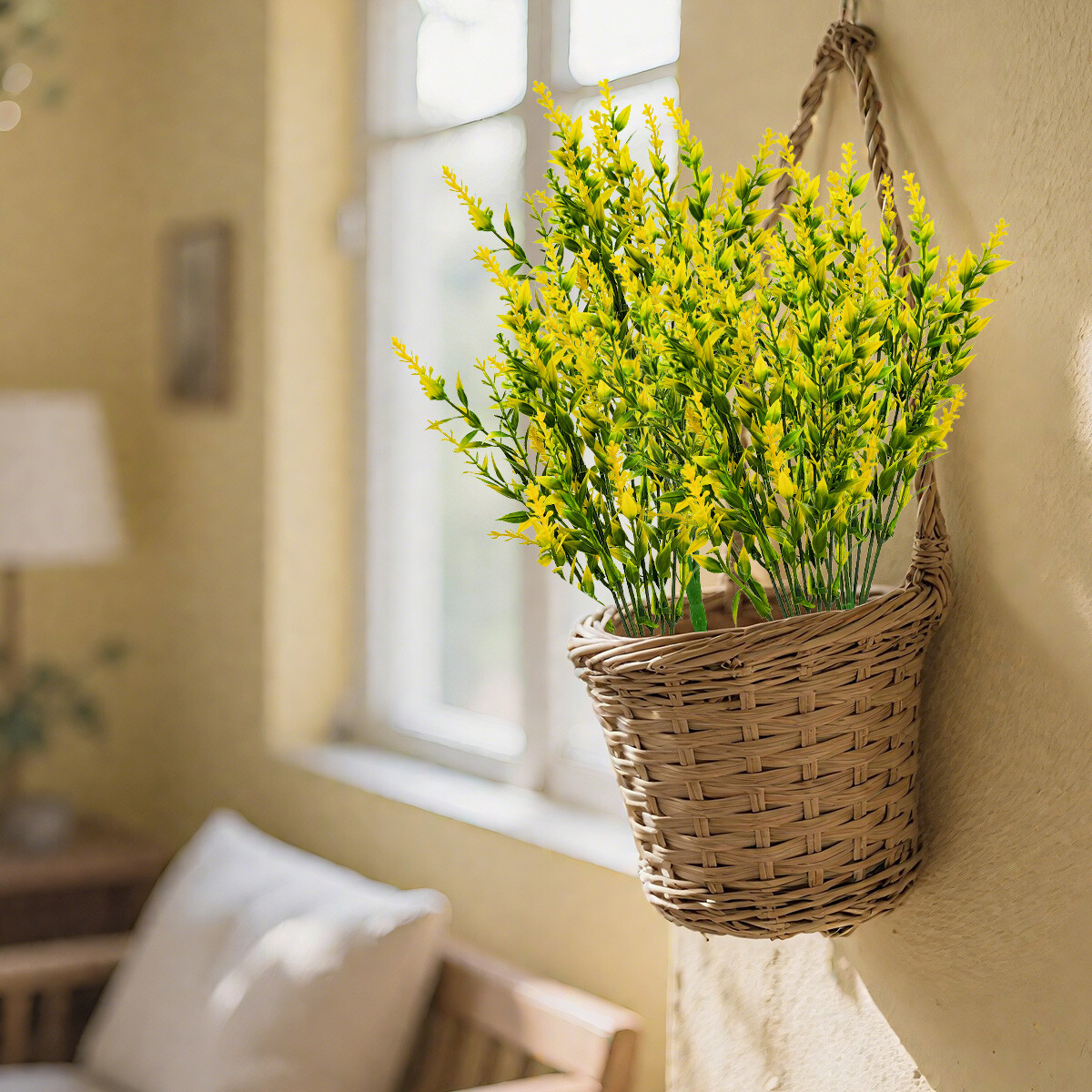 Artificial Yellow Lavender Flowers Fake Plastic Plants for Outdoor Garden Decor