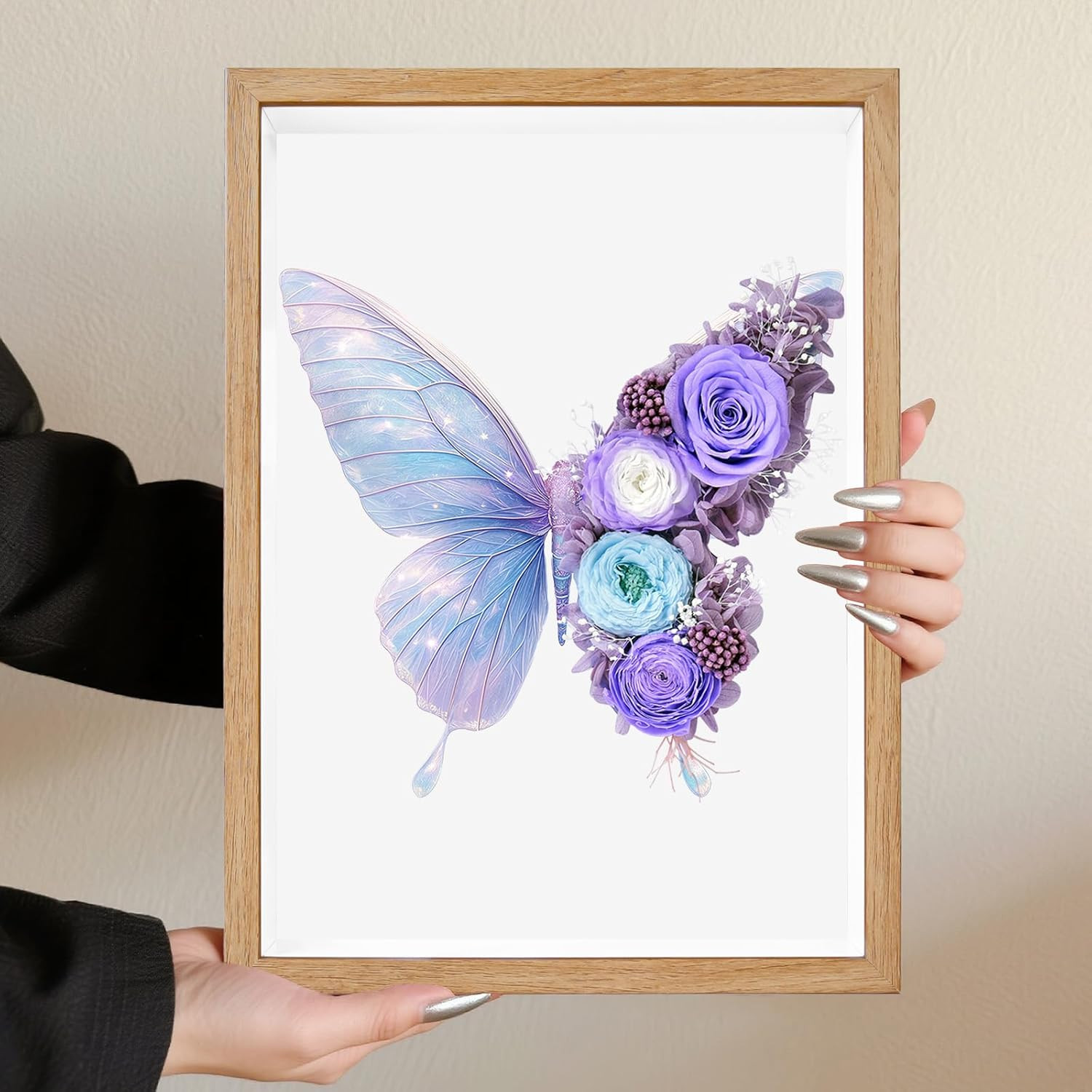 Lavender Preserved Flower Butterfly Shadow Box Frame – Elegant Wall Art Decor