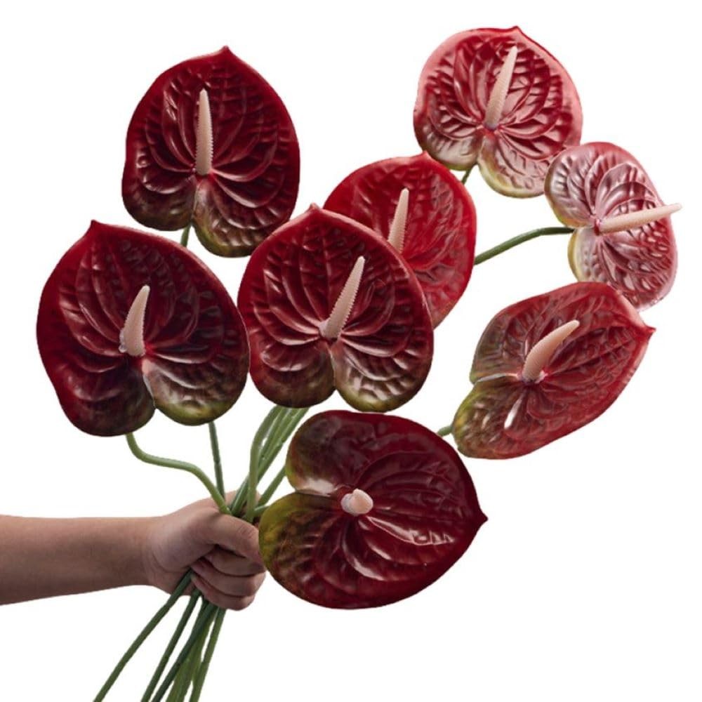 8 PCS 235/8 Inch Black Artificial Anthurium Fake Flowers Table Centerpieces