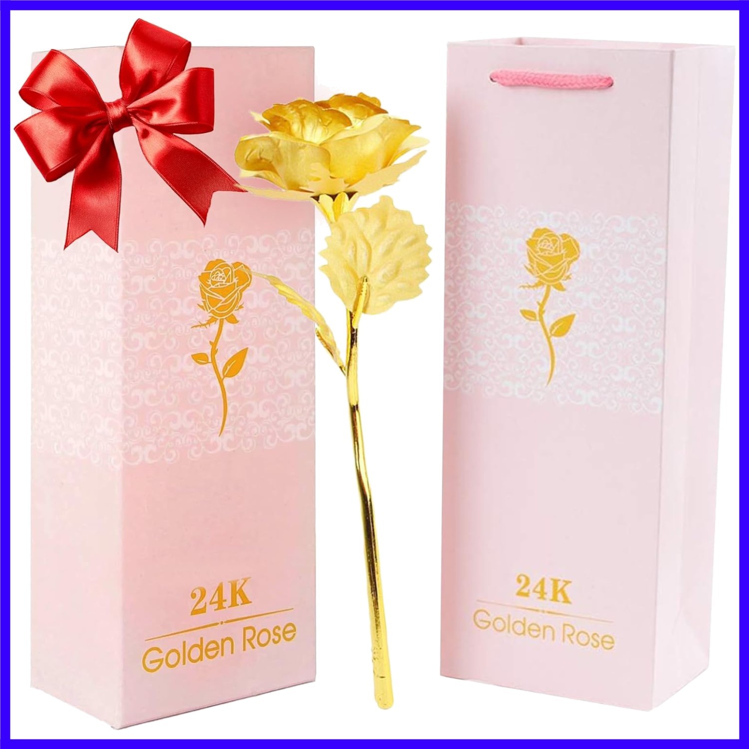 24k Gold Rose with Luxury Gift Box – 10-inch Golden Rose Metal Single Roses a…