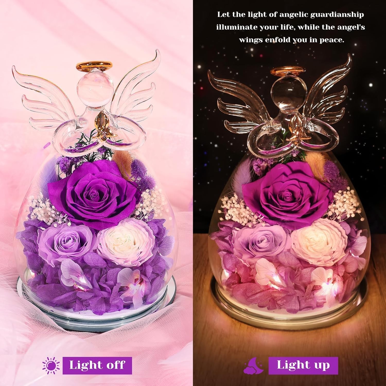 Gifts for Mom Women Birthday Preserved Rose in Glass Angel Figurine Forever F…