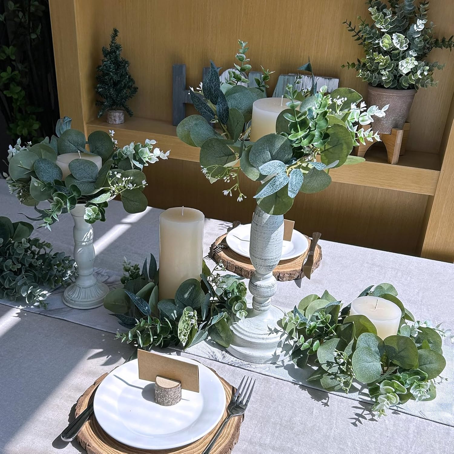 Artificial Eucalyptus Candle Rings – Set of 4 Greenery Wreaths for Holders