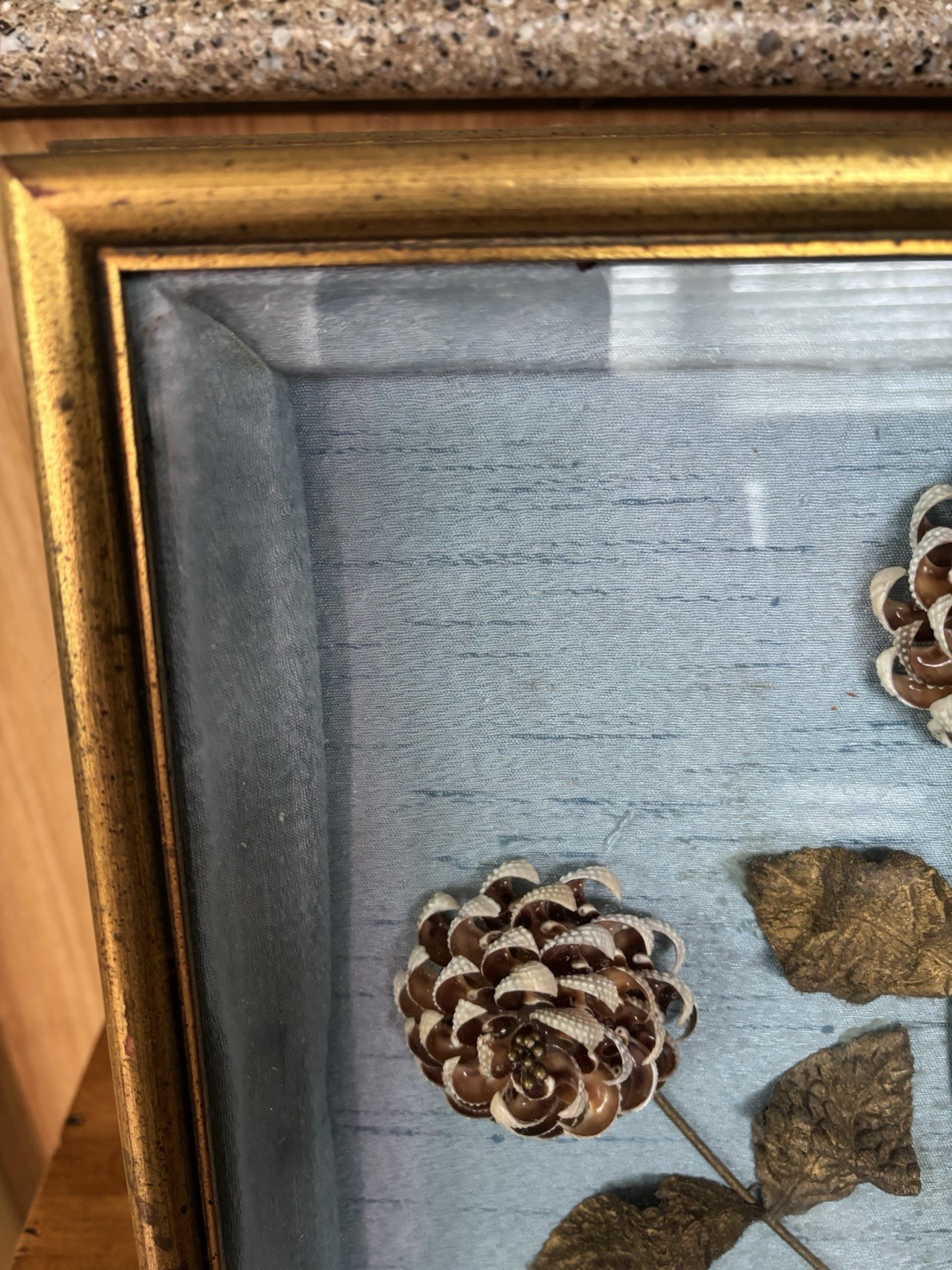 Vintage Mid Century Shell Art Flowers Shadow Box Framed 3D Seashell Floral c1950