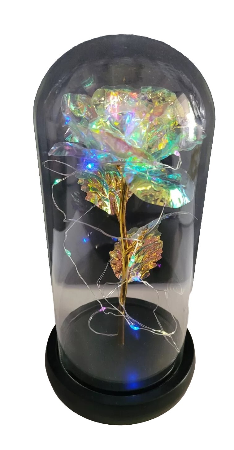 Clear Eternal Rose With LED Lights In 9″ Glass Dome Mothers Valentines Day Gift
