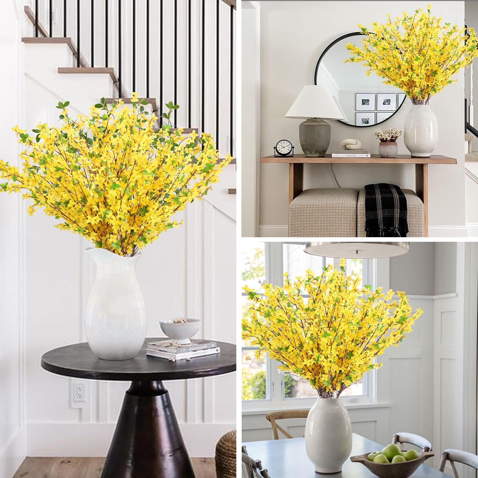 10PCS 34.65” Artificial Forsythia Branches Yellow Flowers Fake Forsythia Blo…