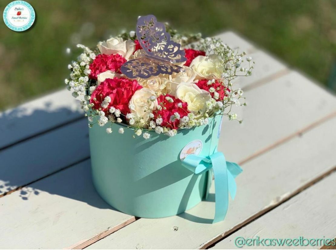 Premium Quality Round Shape Flower Box Floral Gift 2 Tier, with Lid, Teal