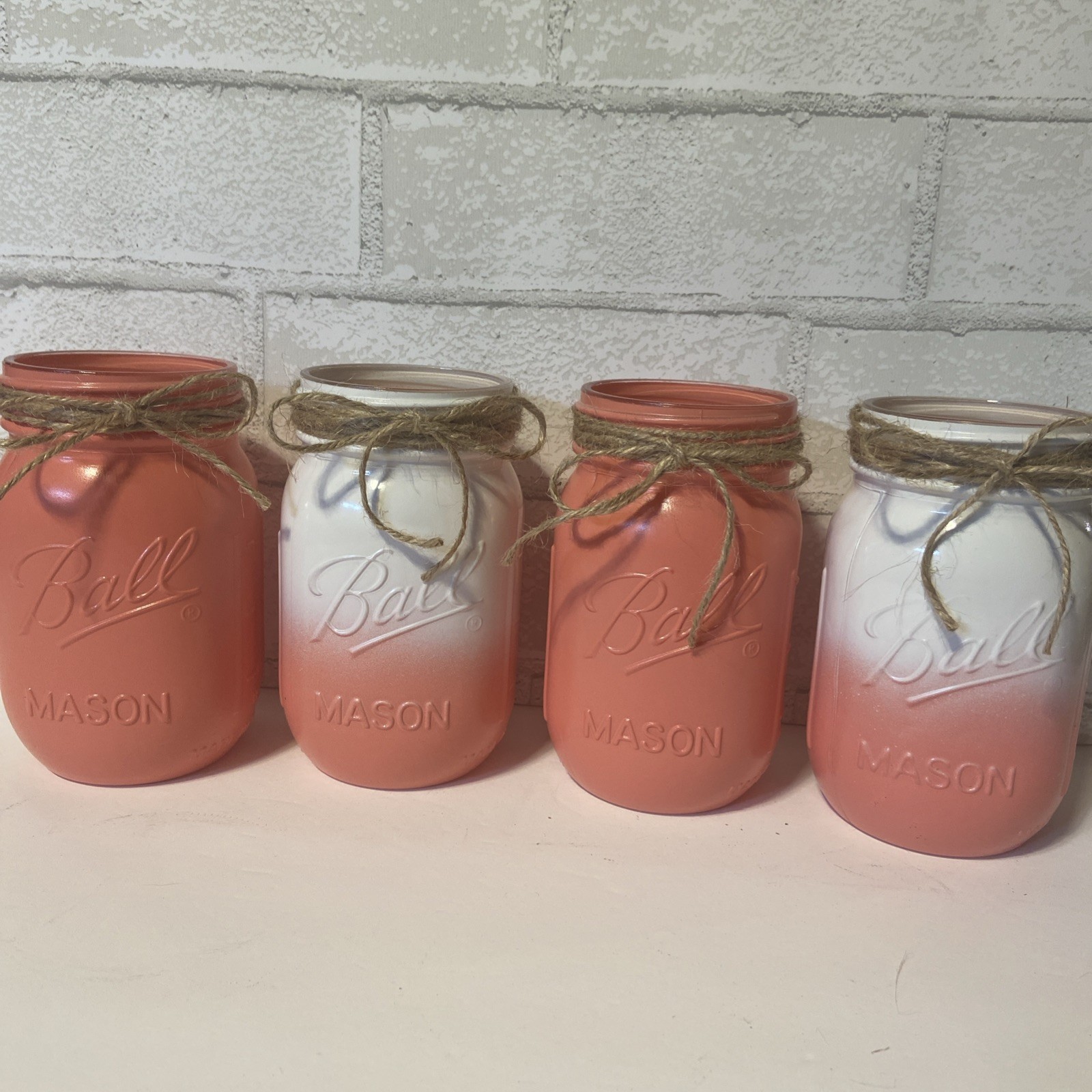 Vintage Coral and White Mason Jar Set of 4