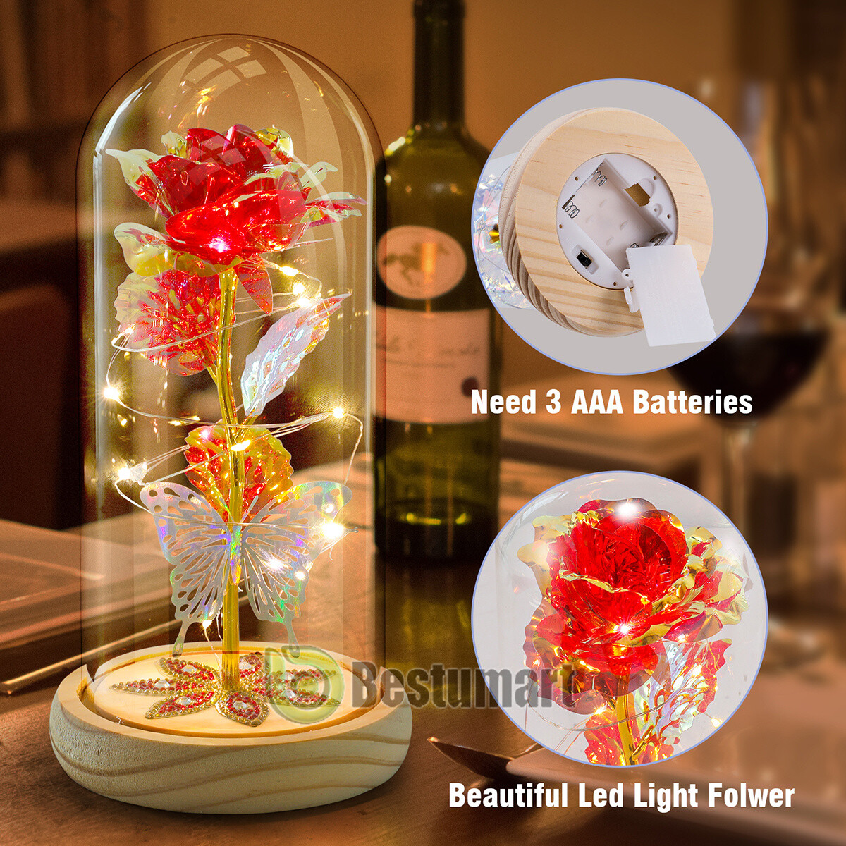 Rose Flowers Christmas Gift for Women,Glass Dome Rose Gifts for Mom Wife Grandma