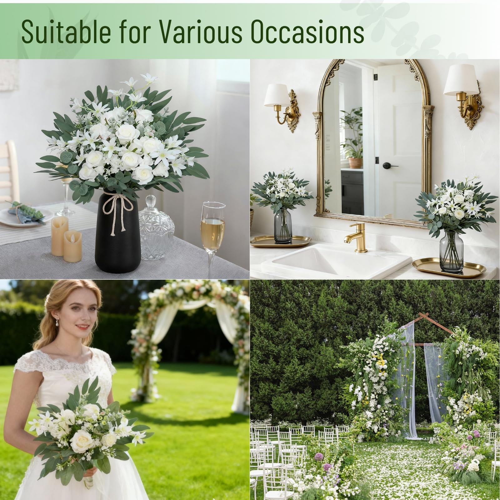120 Pcs Artificial Eucalyptus Stems, 4 Kinds Mixed Faux Greenery Stems Fake S…