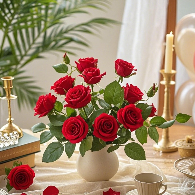 15x 20″ Fake Red Roses Artificial Flowers Bouquet Silk Stems Party Wedding Decor