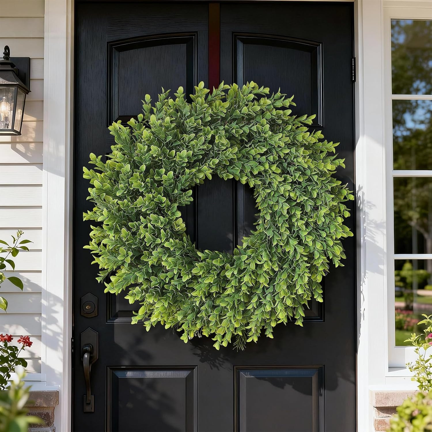 26″ Artificial Boxwood Wreath for Front Door – Large Faux Plant Fake Greenery Ha