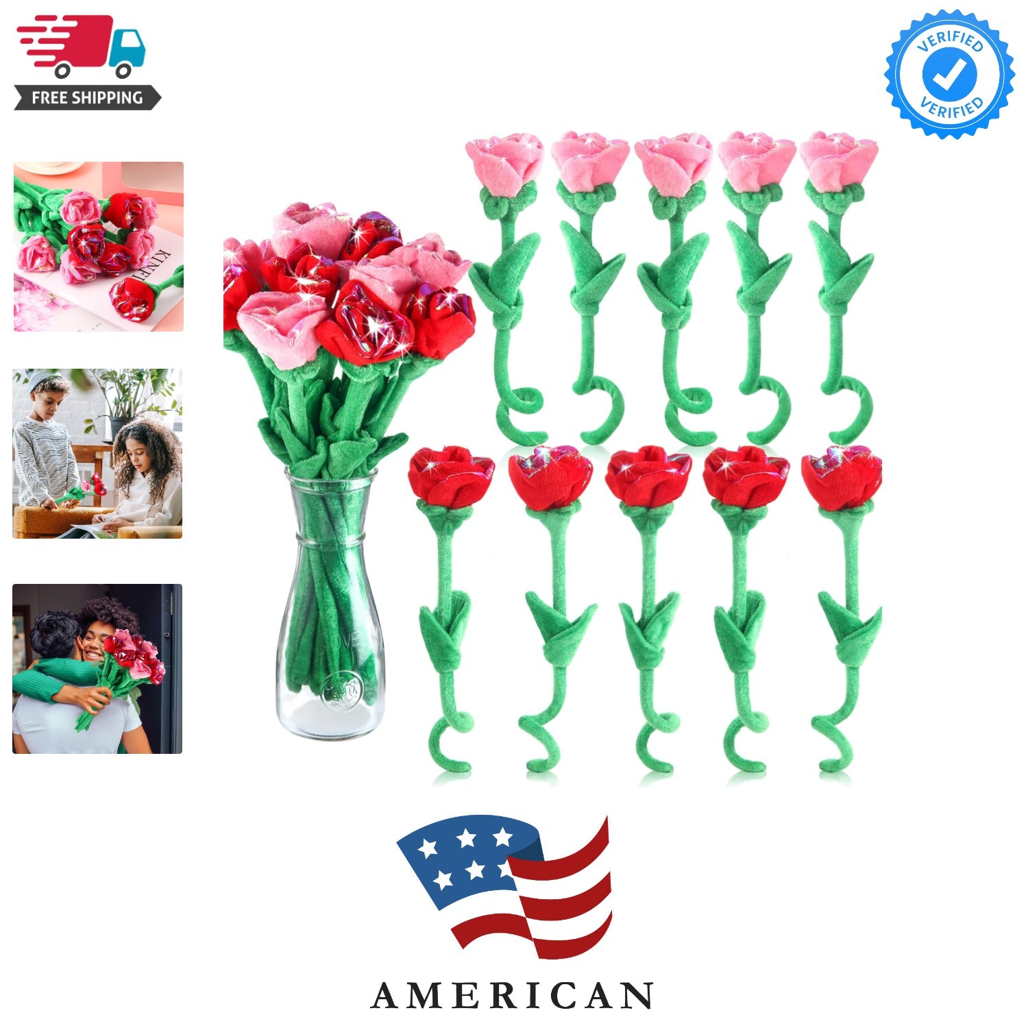 10 Pcs Plush Rose Flower Stuffed Flower Bendable Stems Plush Bouquet Toy Soft…