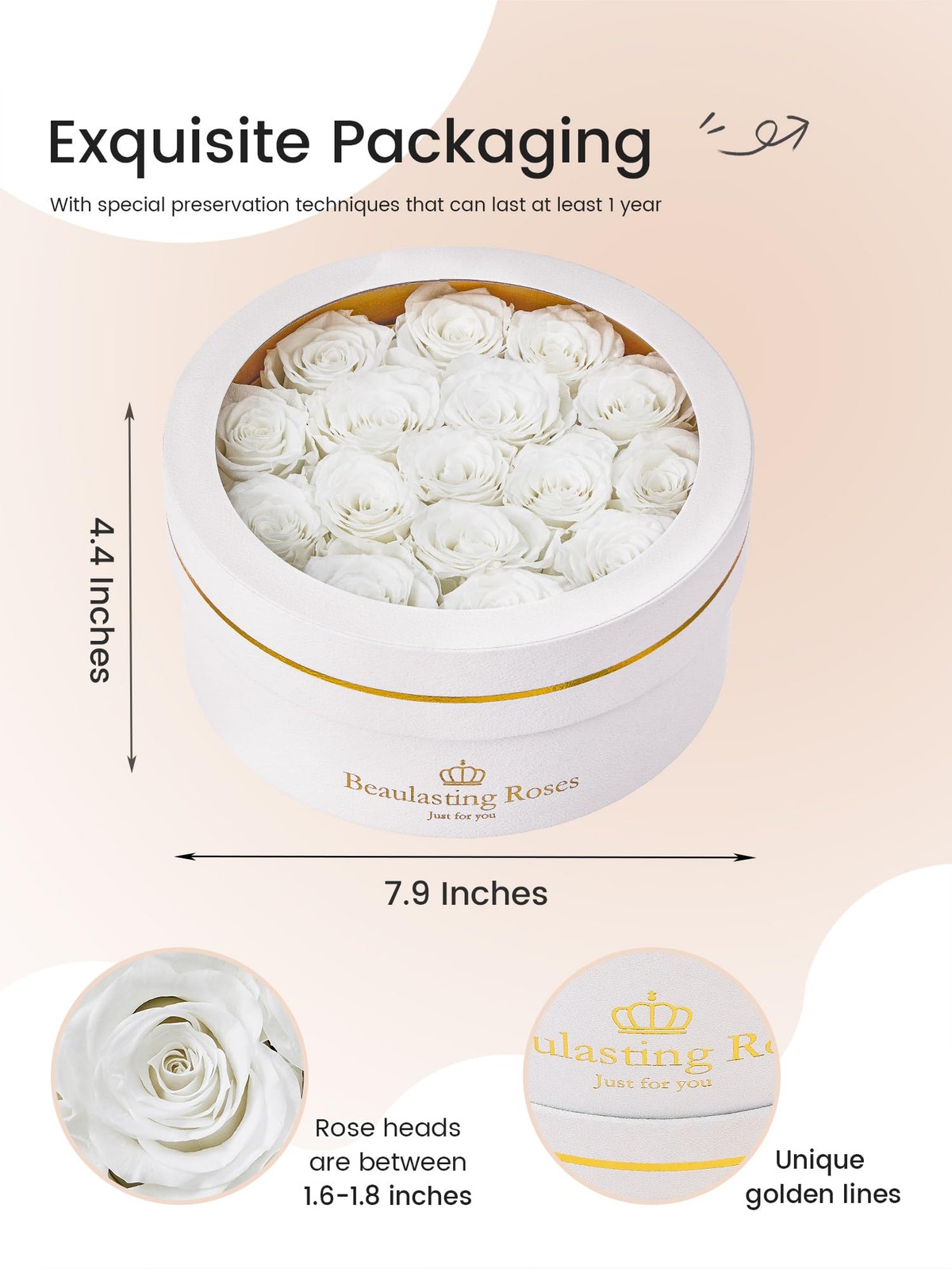 16 Preserved White Roses Forever Flowers Box Mother’s Day Birthday Women