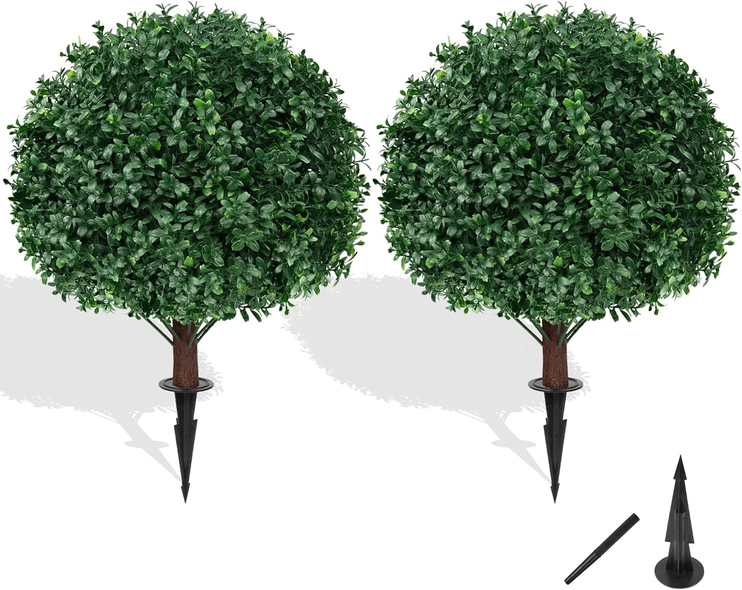 Artificial Boxwood Topiary Ball Tree UV Resistant Outdoor Plant Set of 2