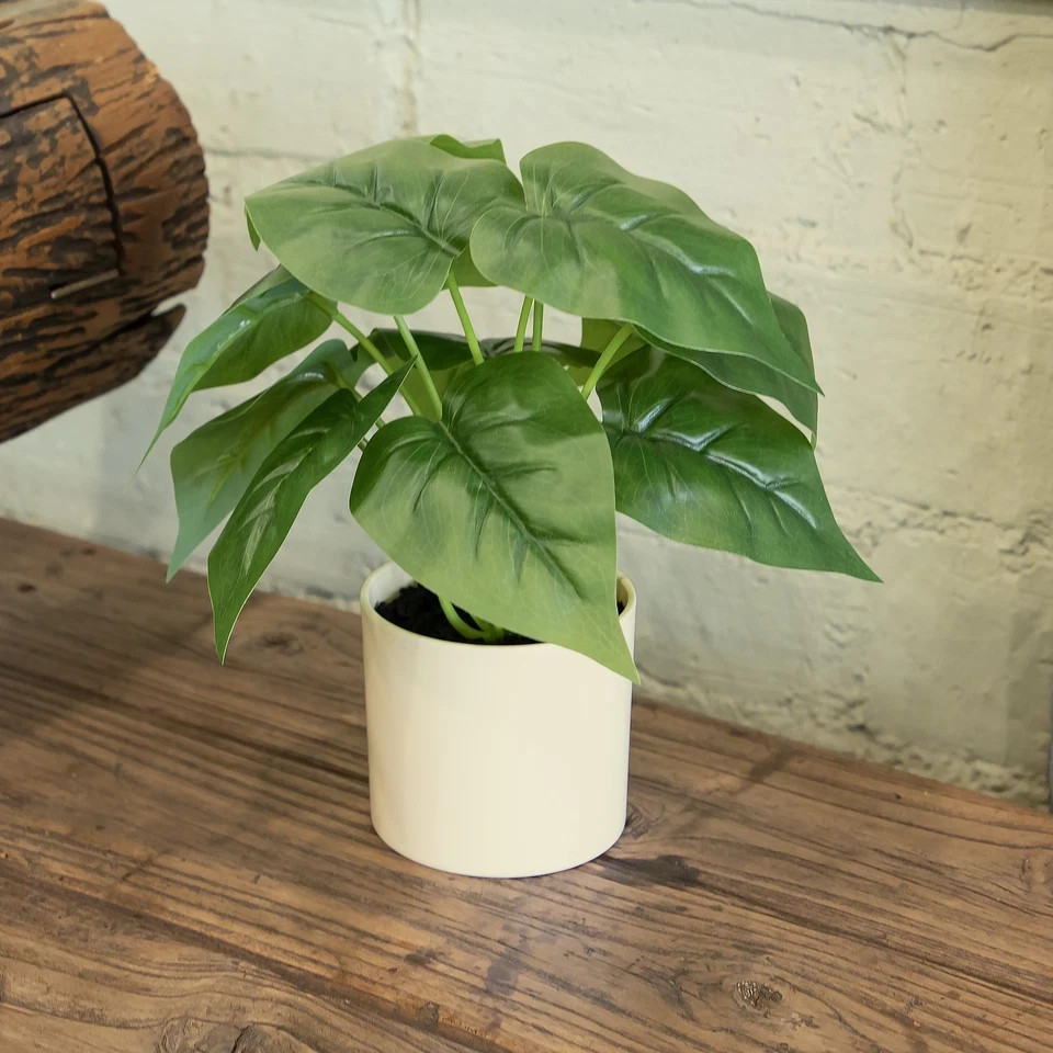 10-inch x 4inch Artificial Philodendron Leaf Plant in White Pot,Green for Indoor