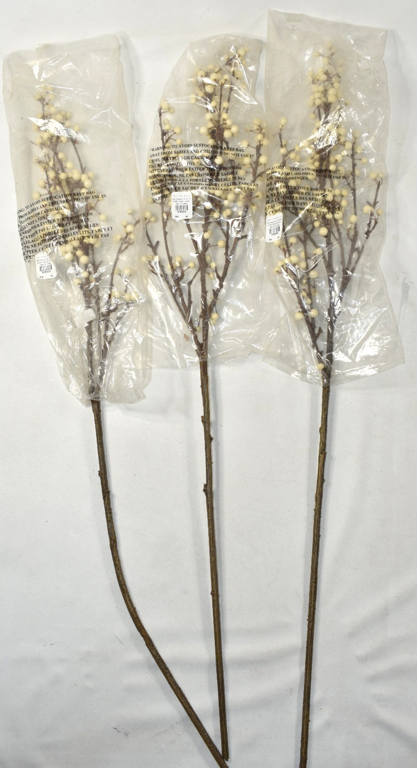 Pottery Barn Set of 3 Faux Berry Branch White Ivory 32″ Artificial Flower Stems