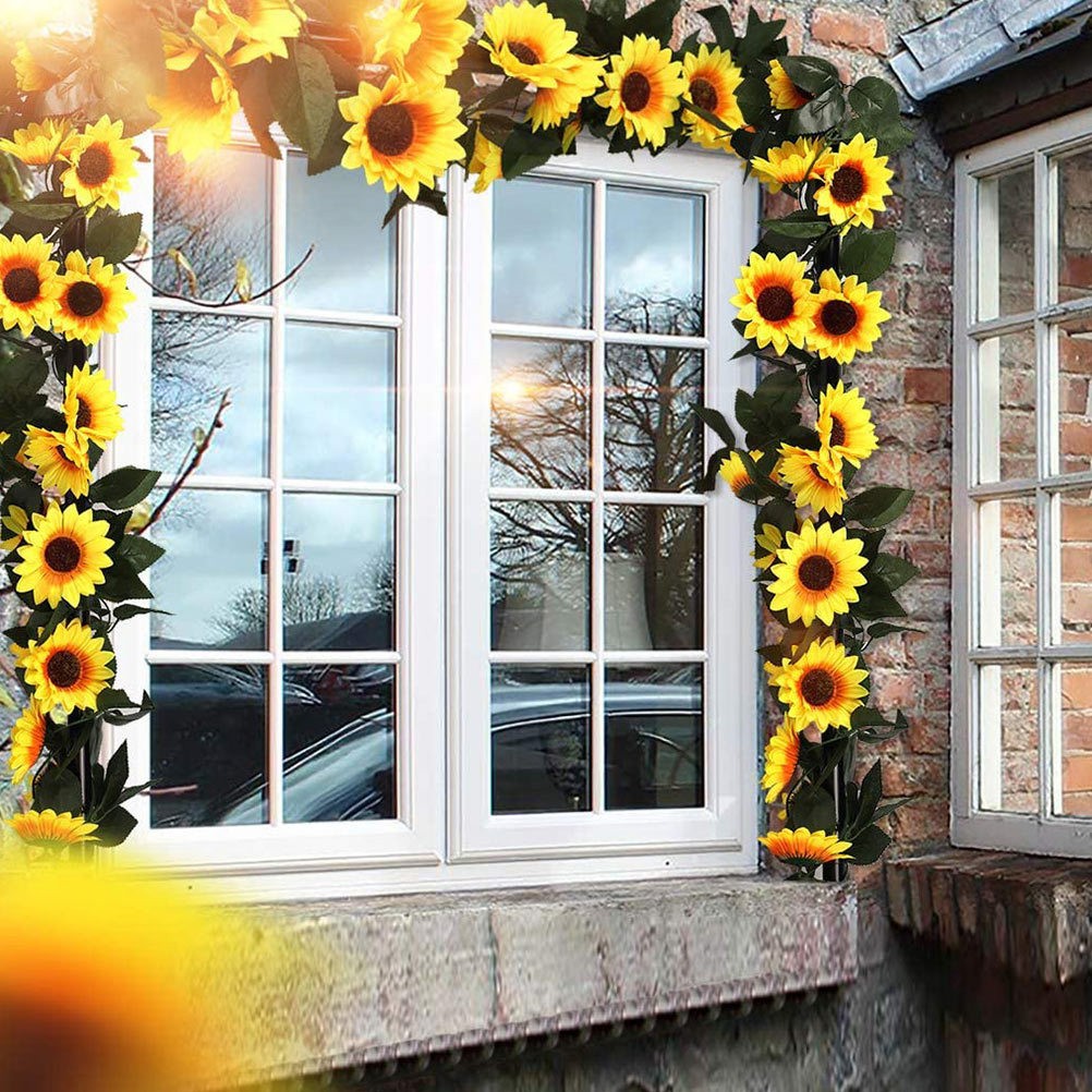 1Pcs Decorative Sunflower Rattan Garland Green Leaf Silk Wedding Party Decor