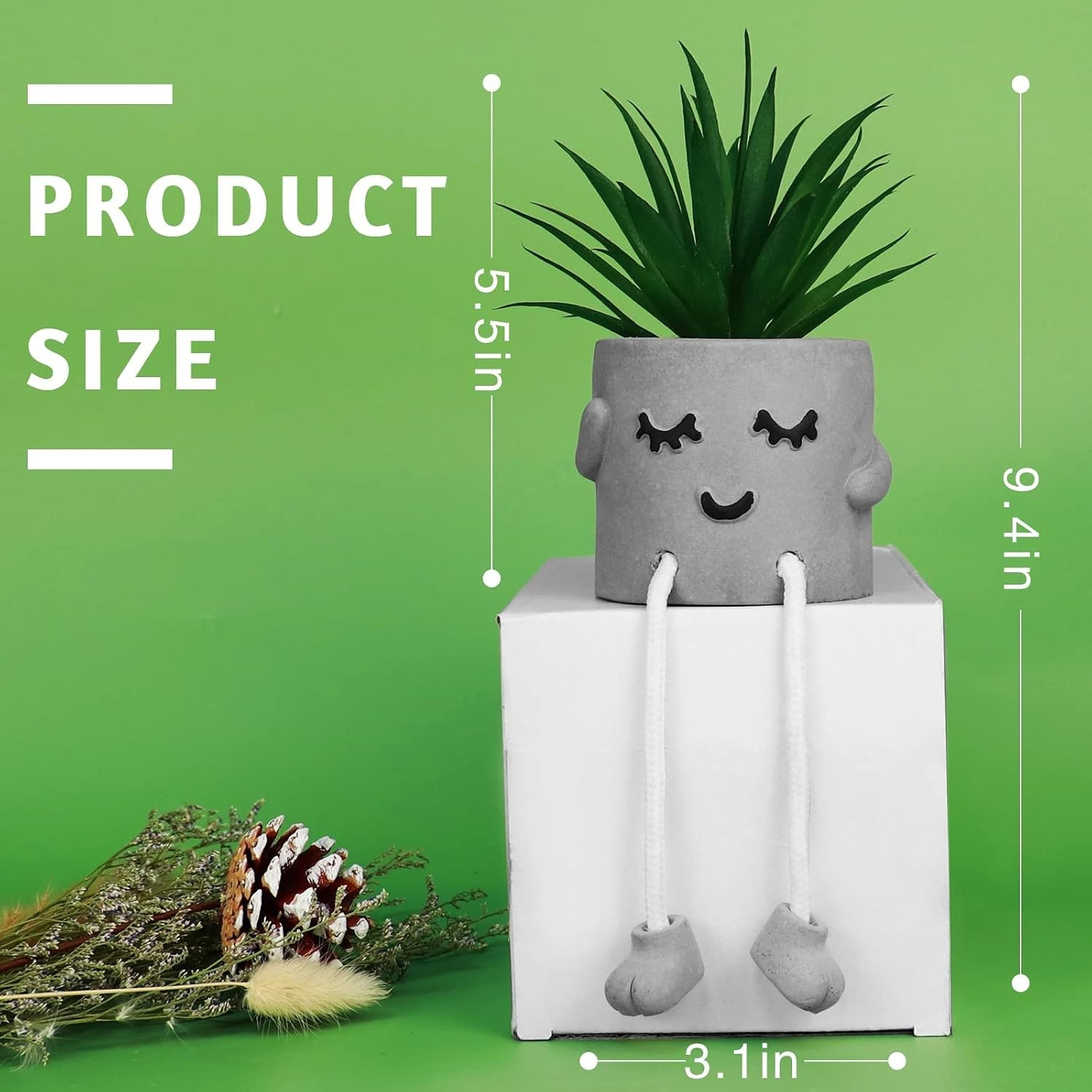 Small Decorative Fake Succulent Plant in Cement Pot – Ideal for Shelf Accent